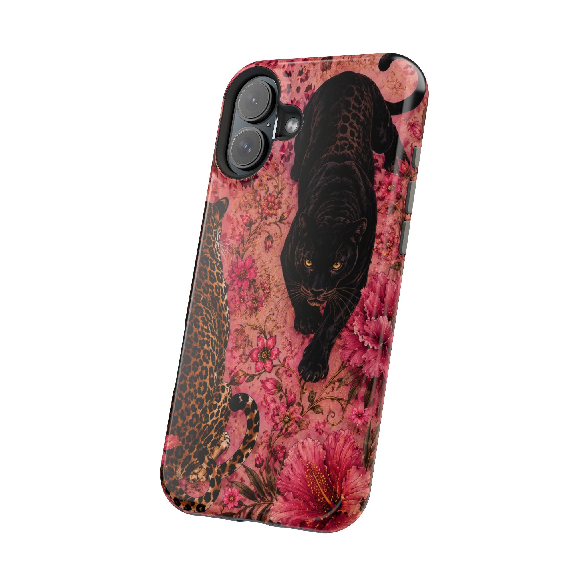Black Panther & Leopard Floral Magnetic Impact-Resistant Phone Case | MagSafe Compatible Shockproof Cover