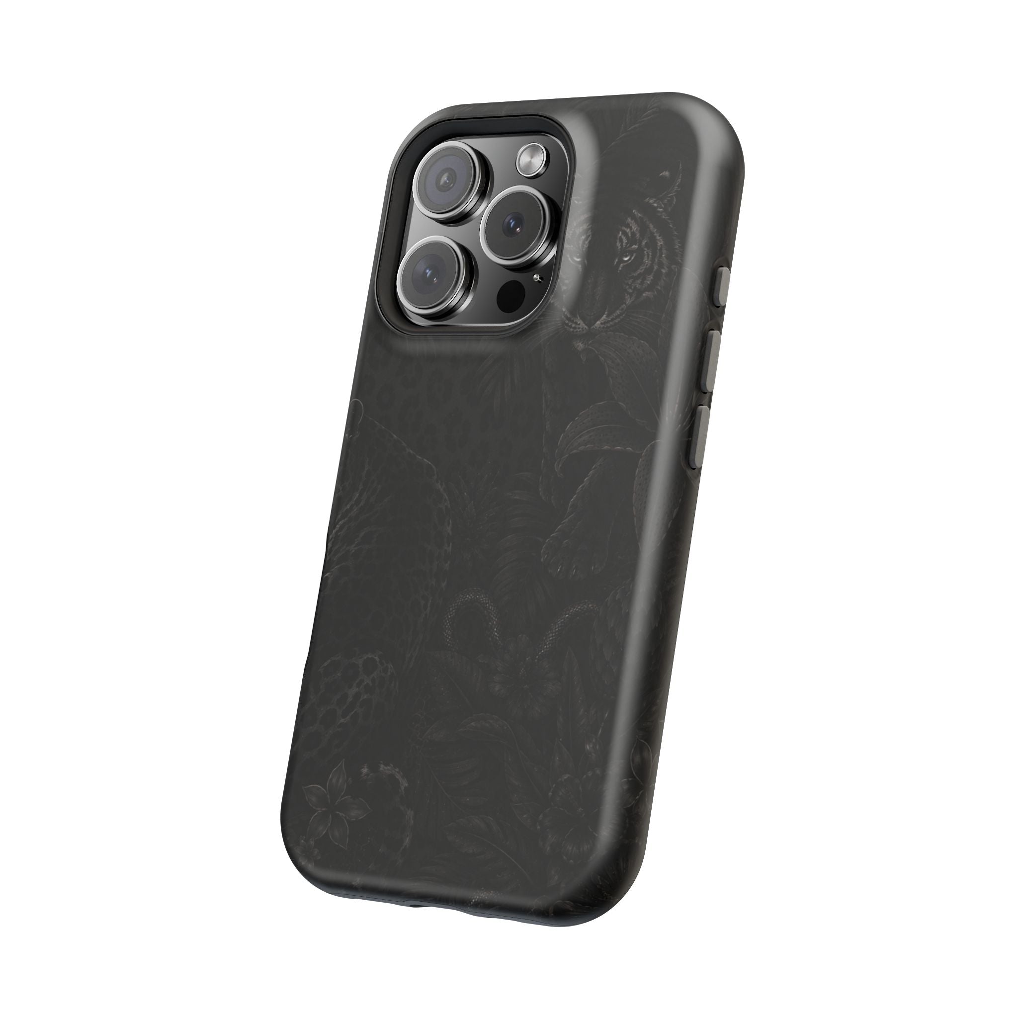 Black Floral Leopard Magnetic Impact-Resistant Phone Case | MagSafe Compatible Shockproof Cover