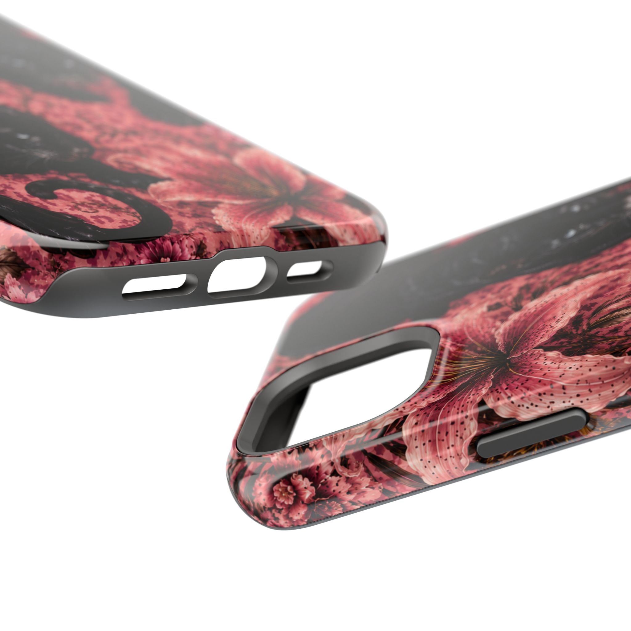 Protective Phone Case — Black Panthers & Pink Floral Impact-Resistant Magnetic Case
