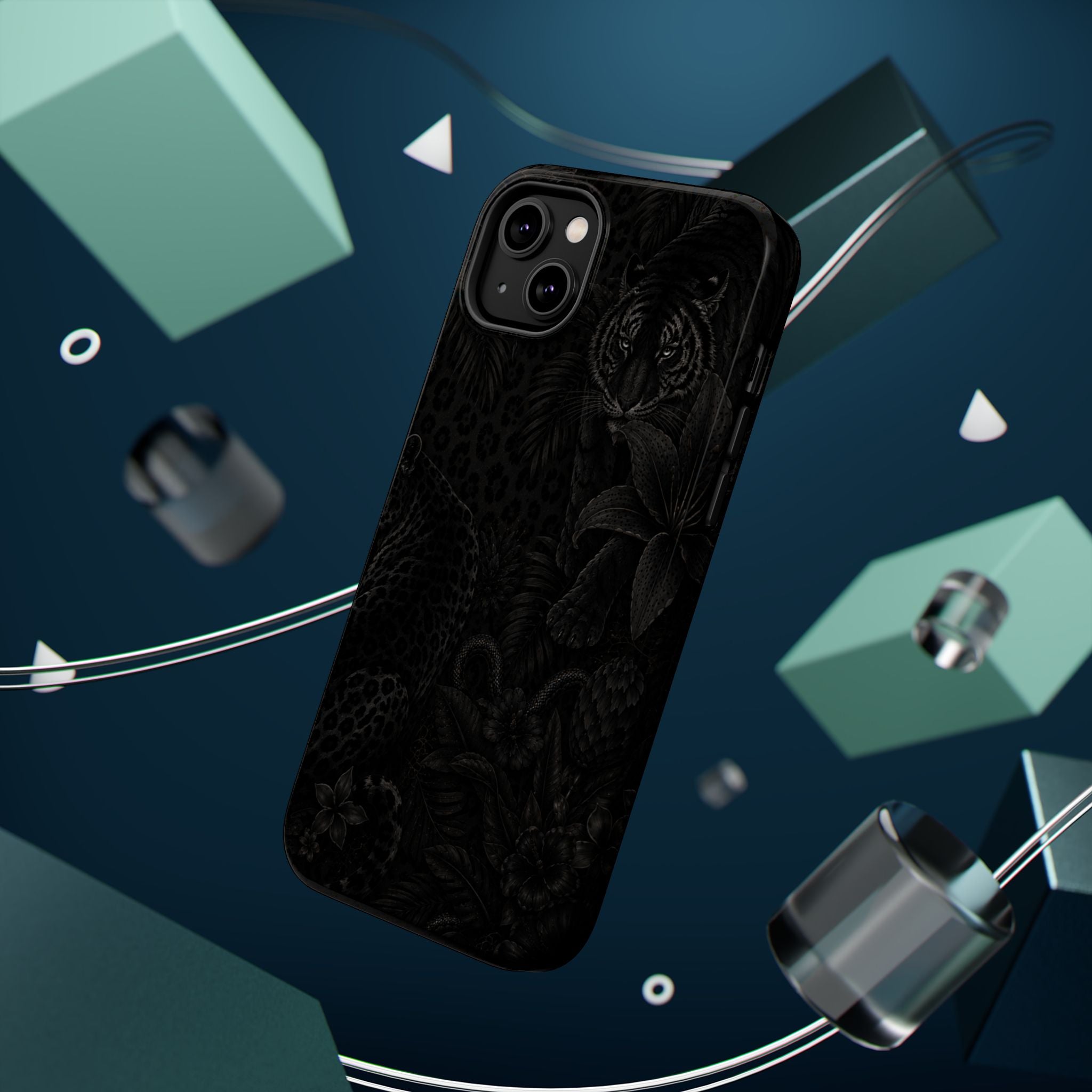Black Floral Leopard Magnetic Impact-Resistant Phone Case | MagSafe Compatible Shockproof Cover