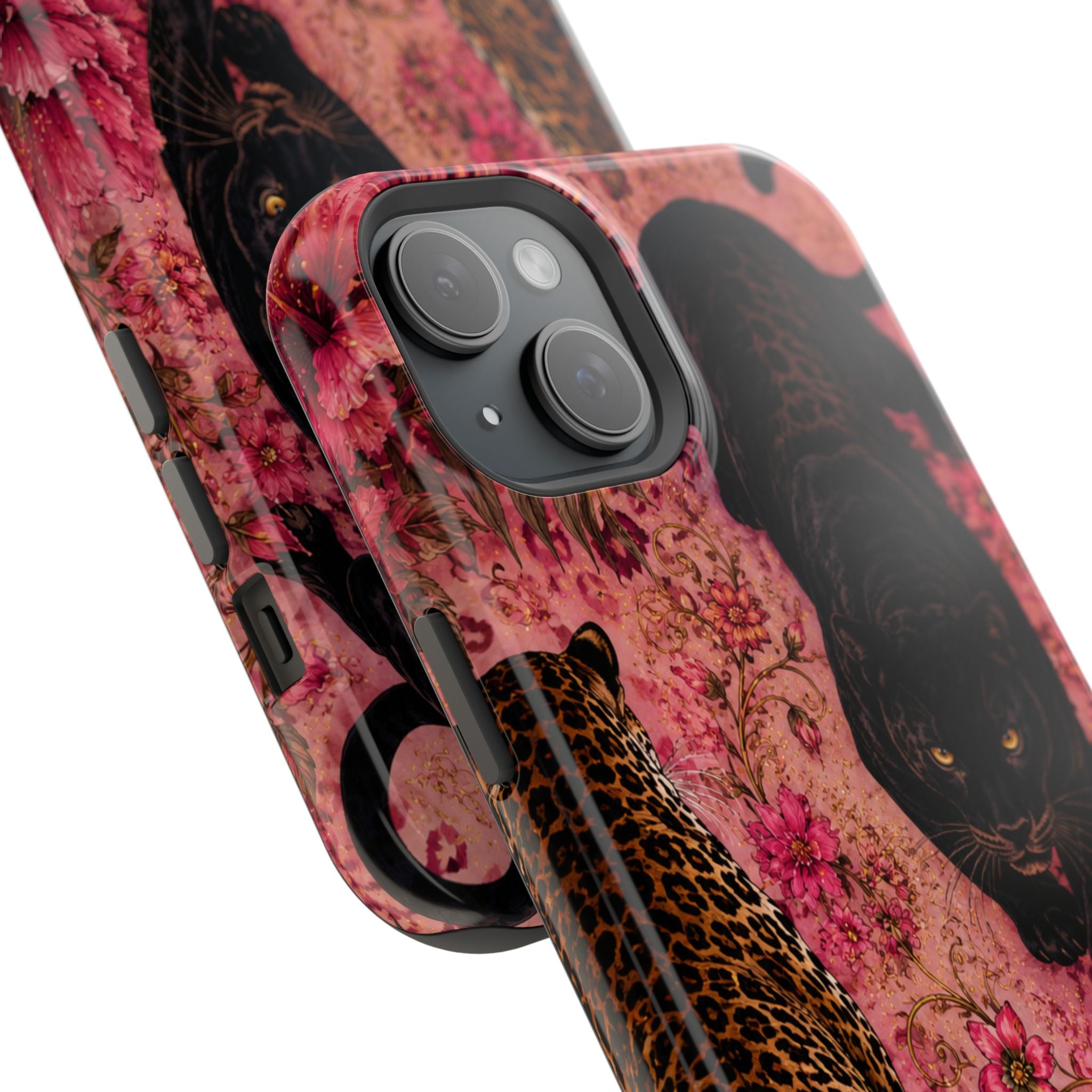 Black Panther & Leopard Floral Magnetic Impact-Resistant Phone Case | MagSafe Compatible Shockproof Cover