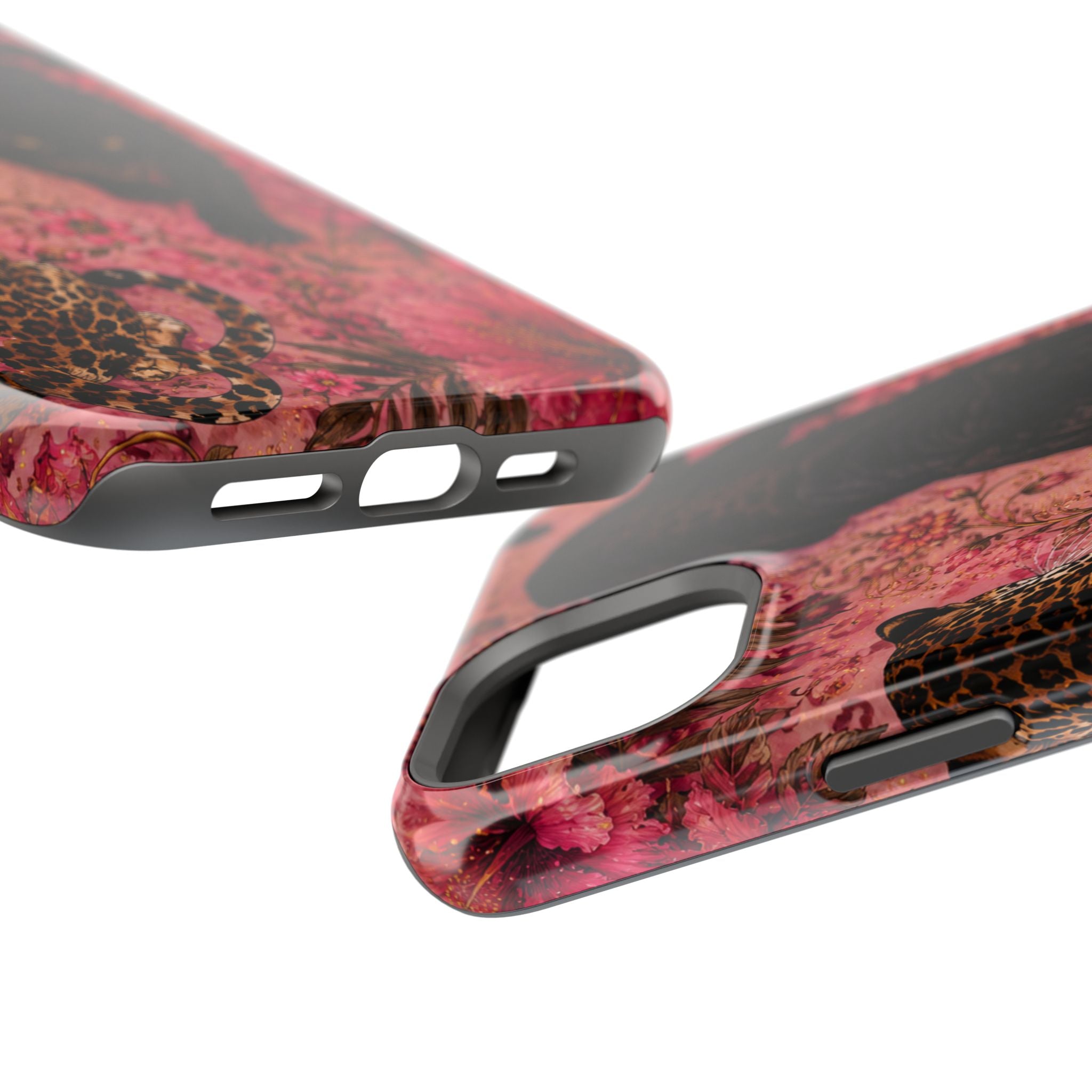 Black Panther & Leopard Floral Magnetic Impact-Resistant Phone Case | MagSafe Compatible Shockproof Cover
