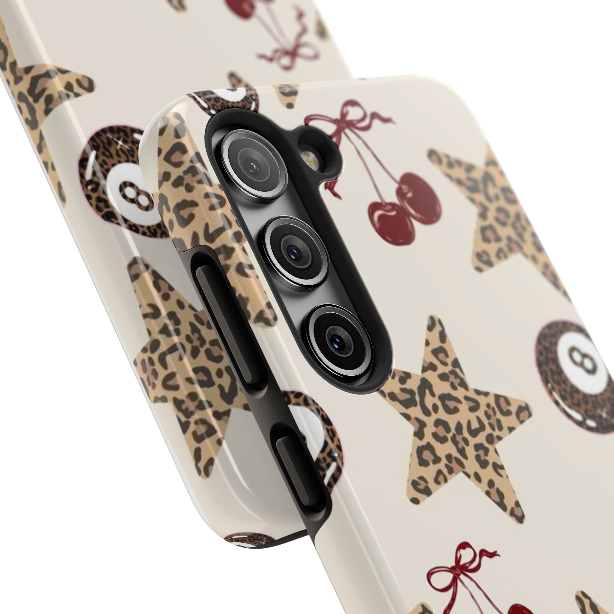 Leopard Star & Cherry Tough Phone Case — Retro Pool 8-Ball Pattern
