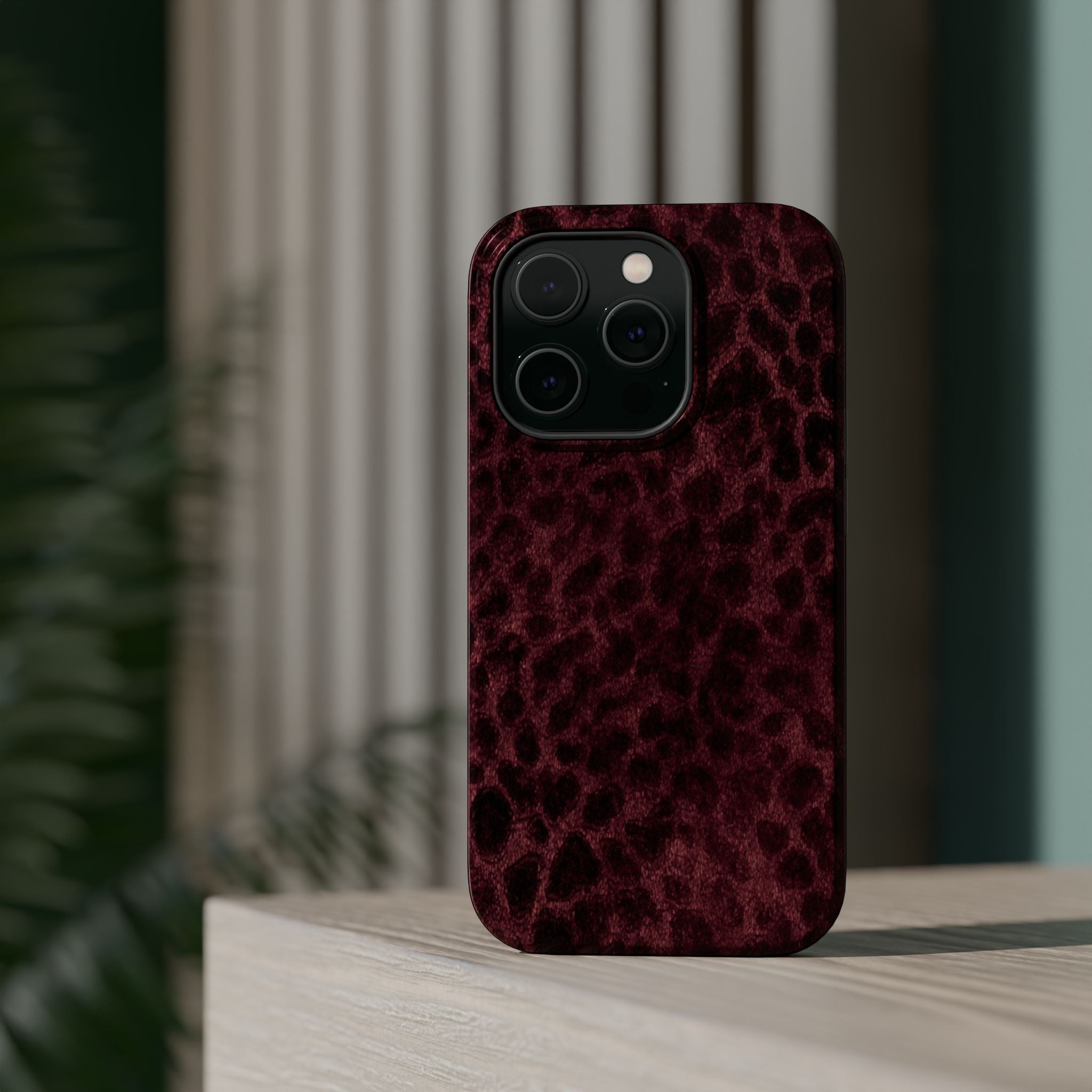 Burgundy Leopard Magnetic Phone Case | MagSafe Compatible Shockproof Protective Cover
