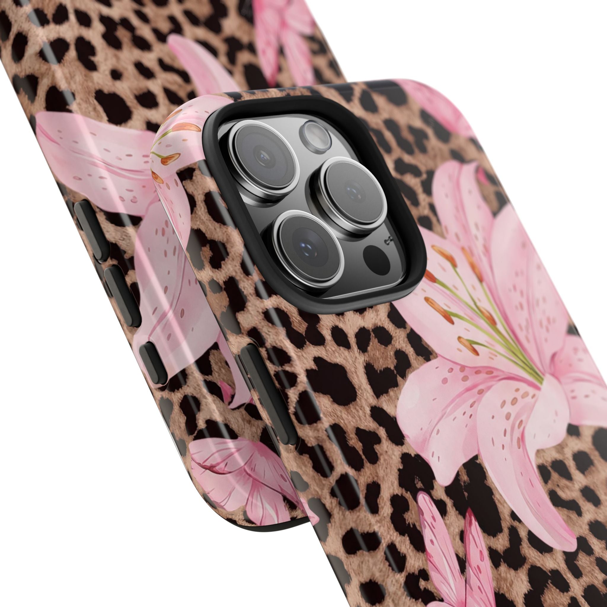 Blush Leopard Lily Magnetic Phone Case | MagSafe Compatible Shockproof Protective Cover
