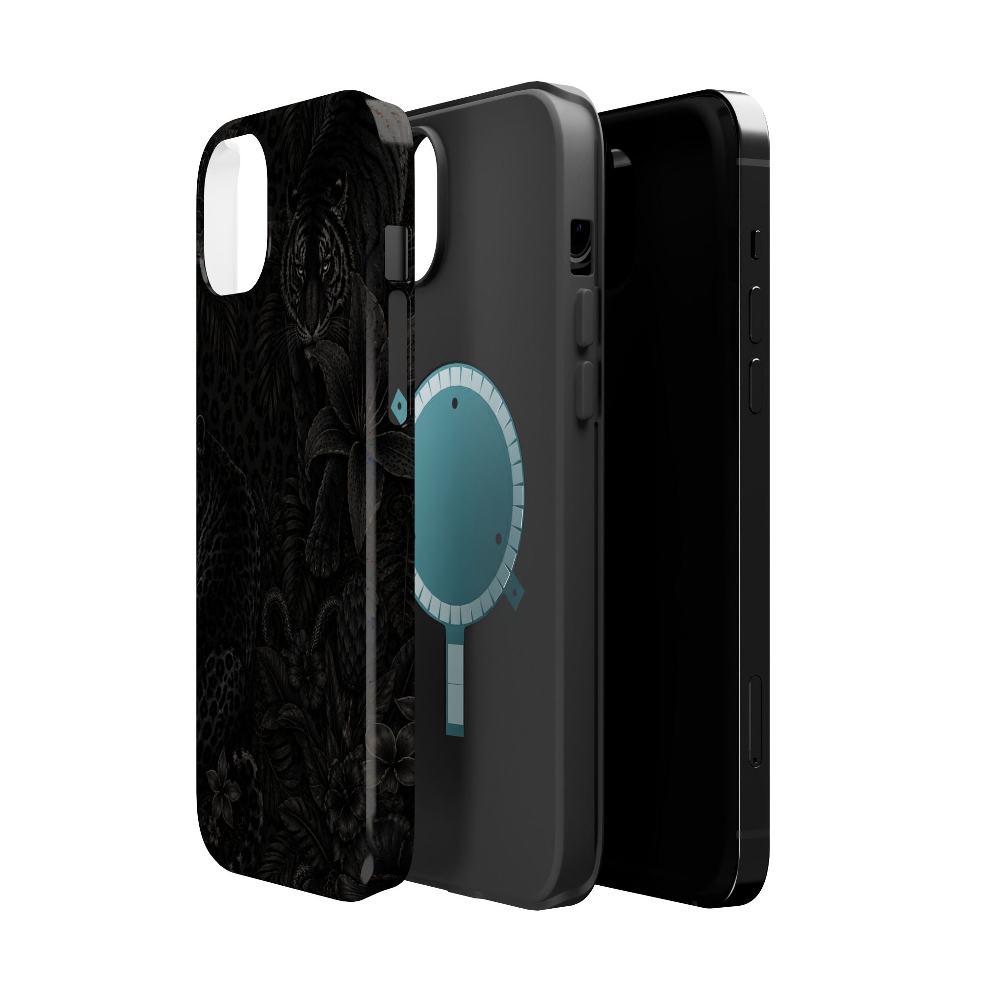 Black Floral Leopard Magnetic Impact-Resistant Phone Case | MagSafe Compatible Shockproof Cover