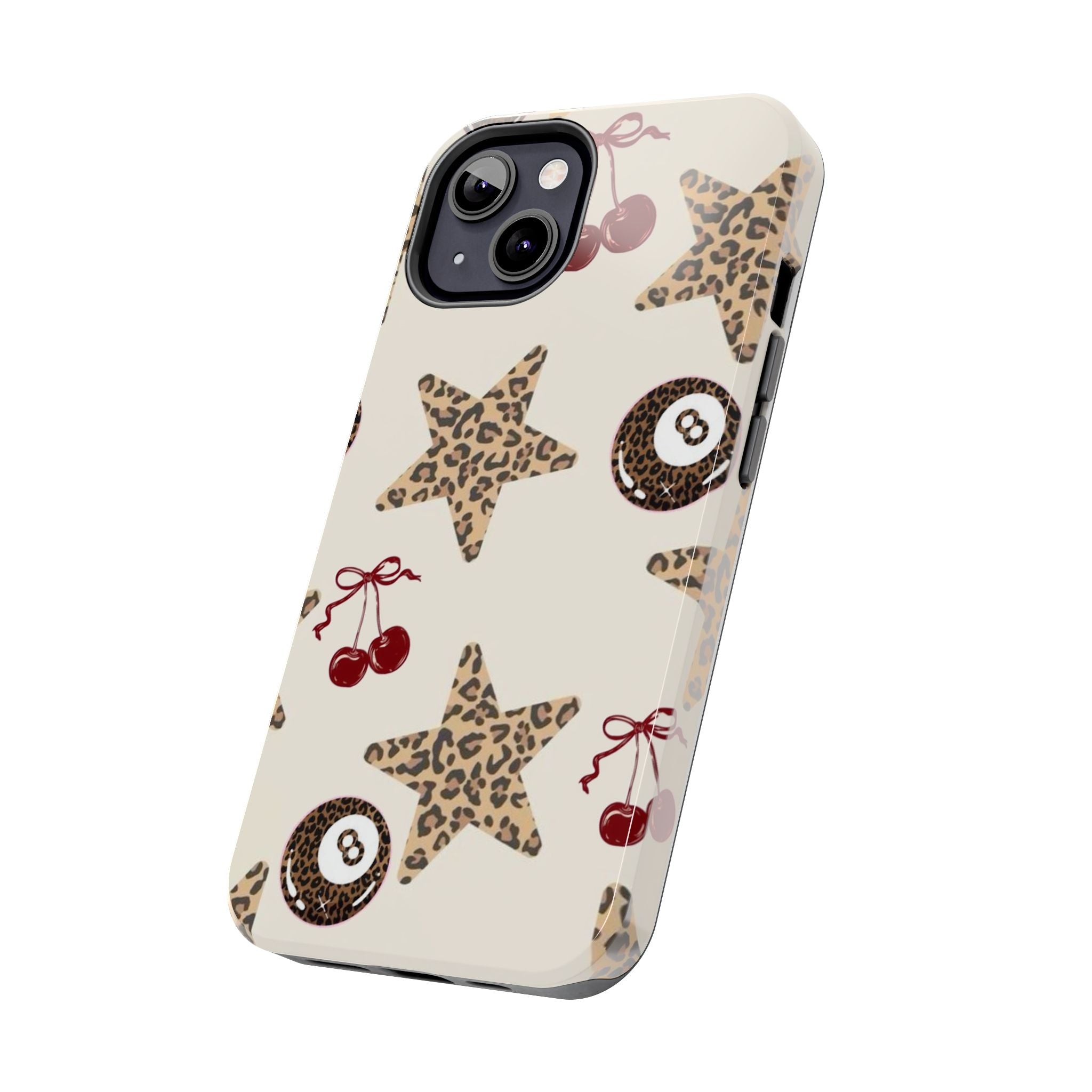 Leopard Star & Cherry Tough Phone Case — Retro Pool 8-Ball Pattern