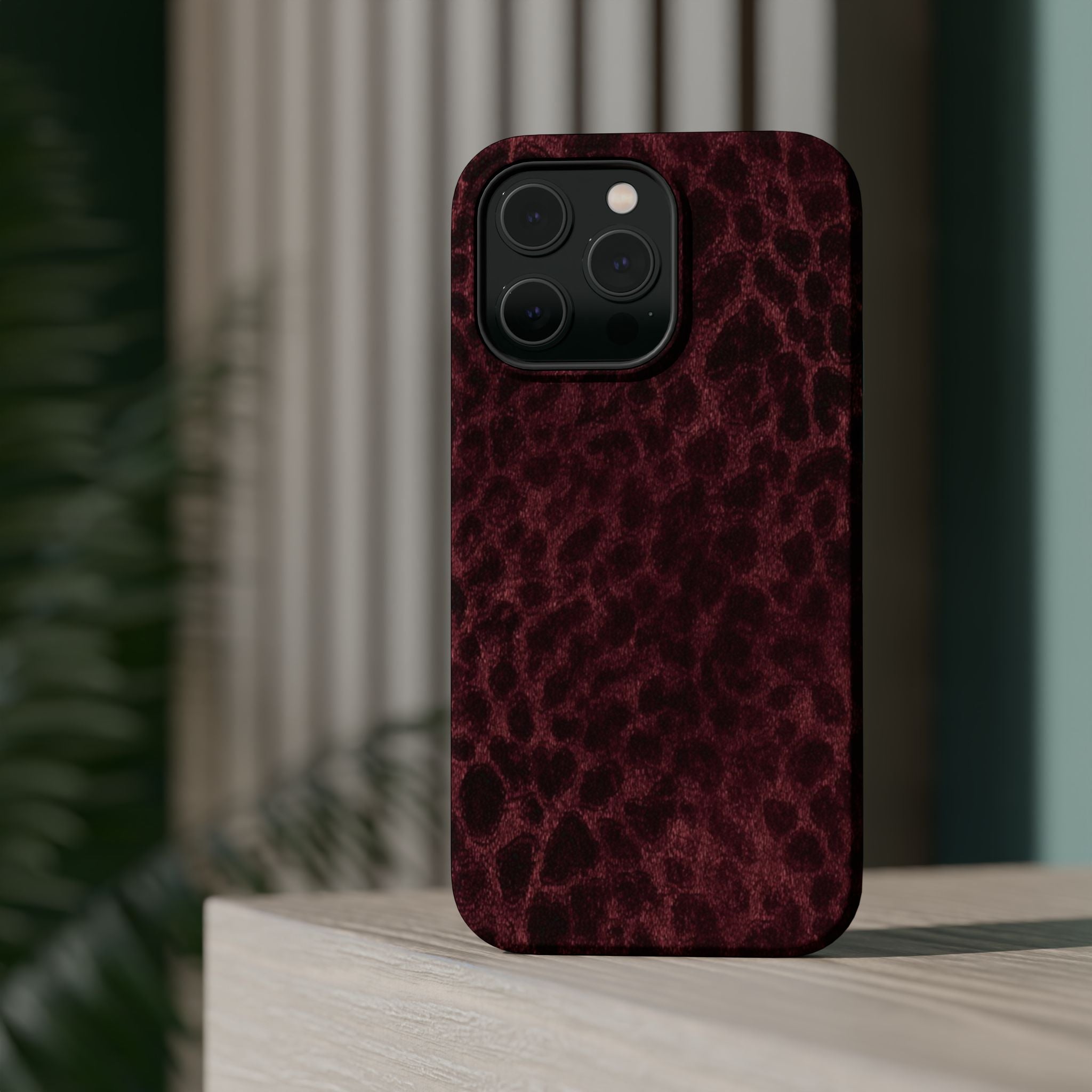 Burgundy Leopard Magnetic Phone Case | MagSafe Compatible Shockproof Protective Cover