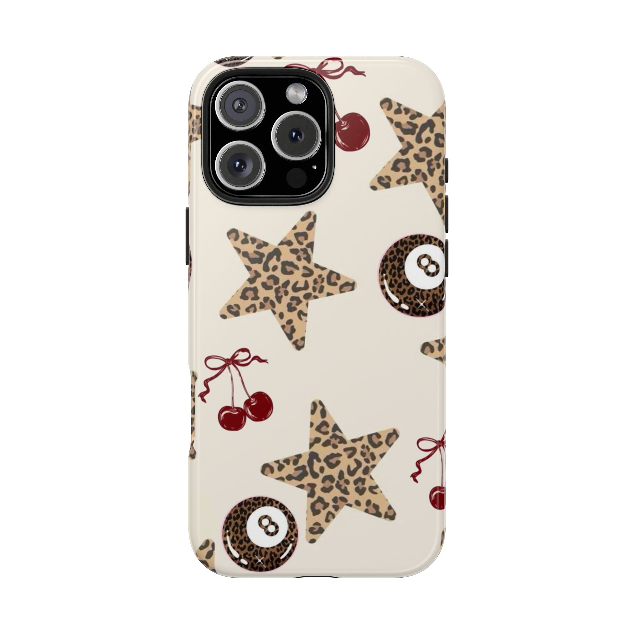 Leopard Star & Cherry Tough Phone Case — Retro Pool 8-Ball Pattern
