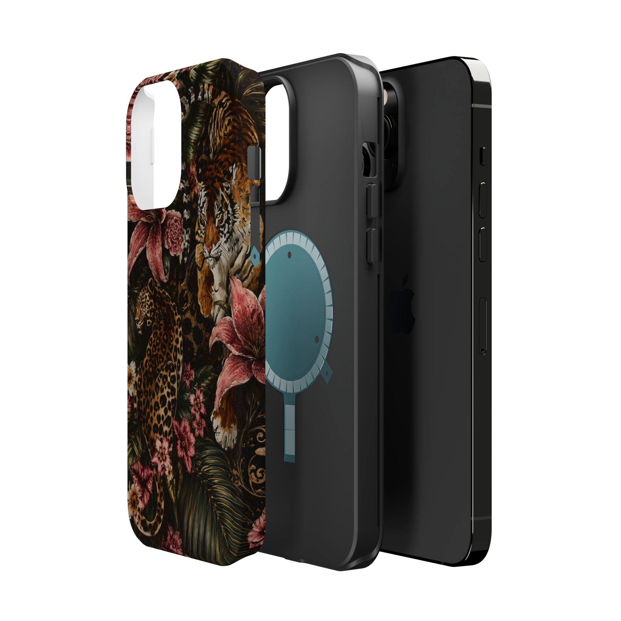 Magnetic Impact-Resistant Phone Case — Tropical Jungle Leopard & Tiger Floral Design