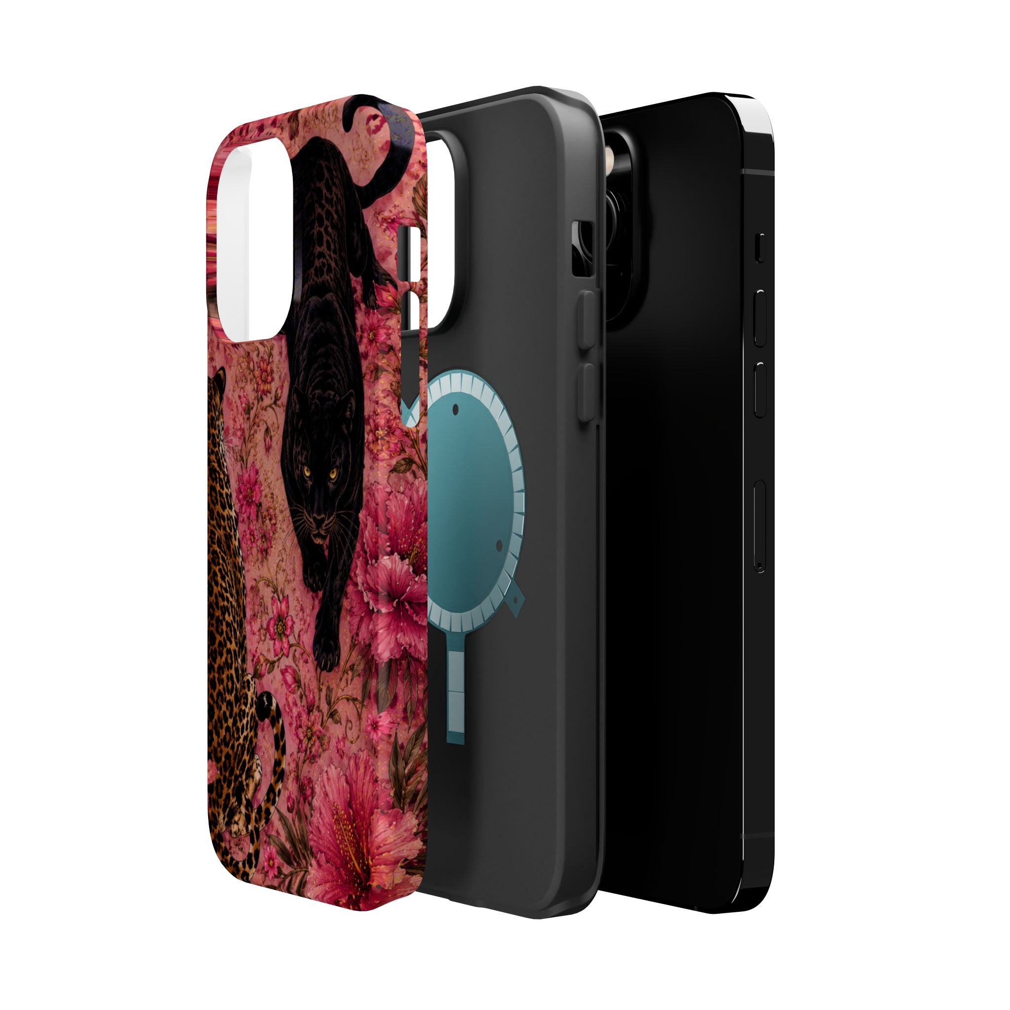Black Panther & Leopard Floral Magnetic Impact-Resistant Phone Case | MagSafe Compatible Shockproof Cover