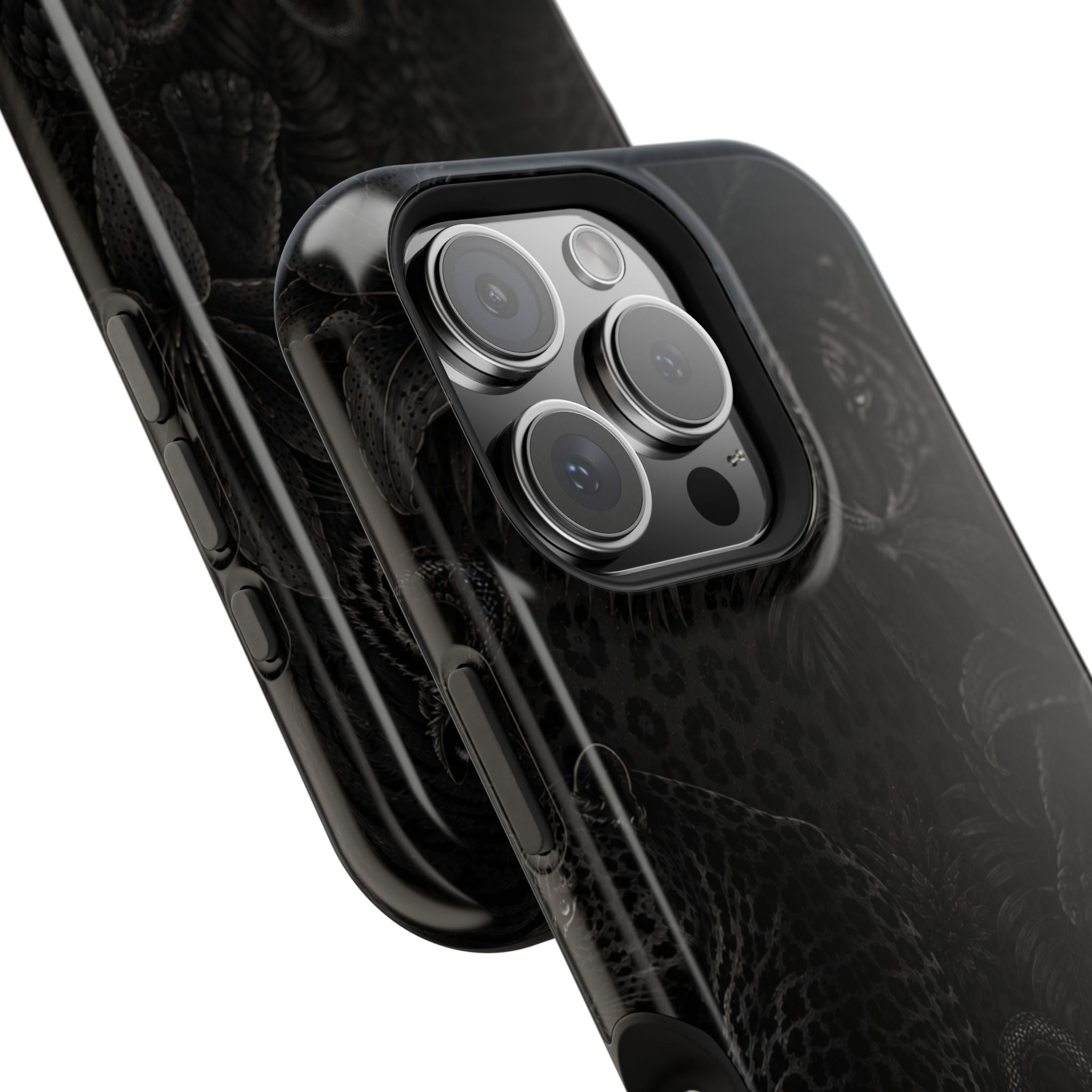 Black Floral Leopard Magnetic Impact-Resistant Phone Case | MagSafe Compatible Shockproof Cover