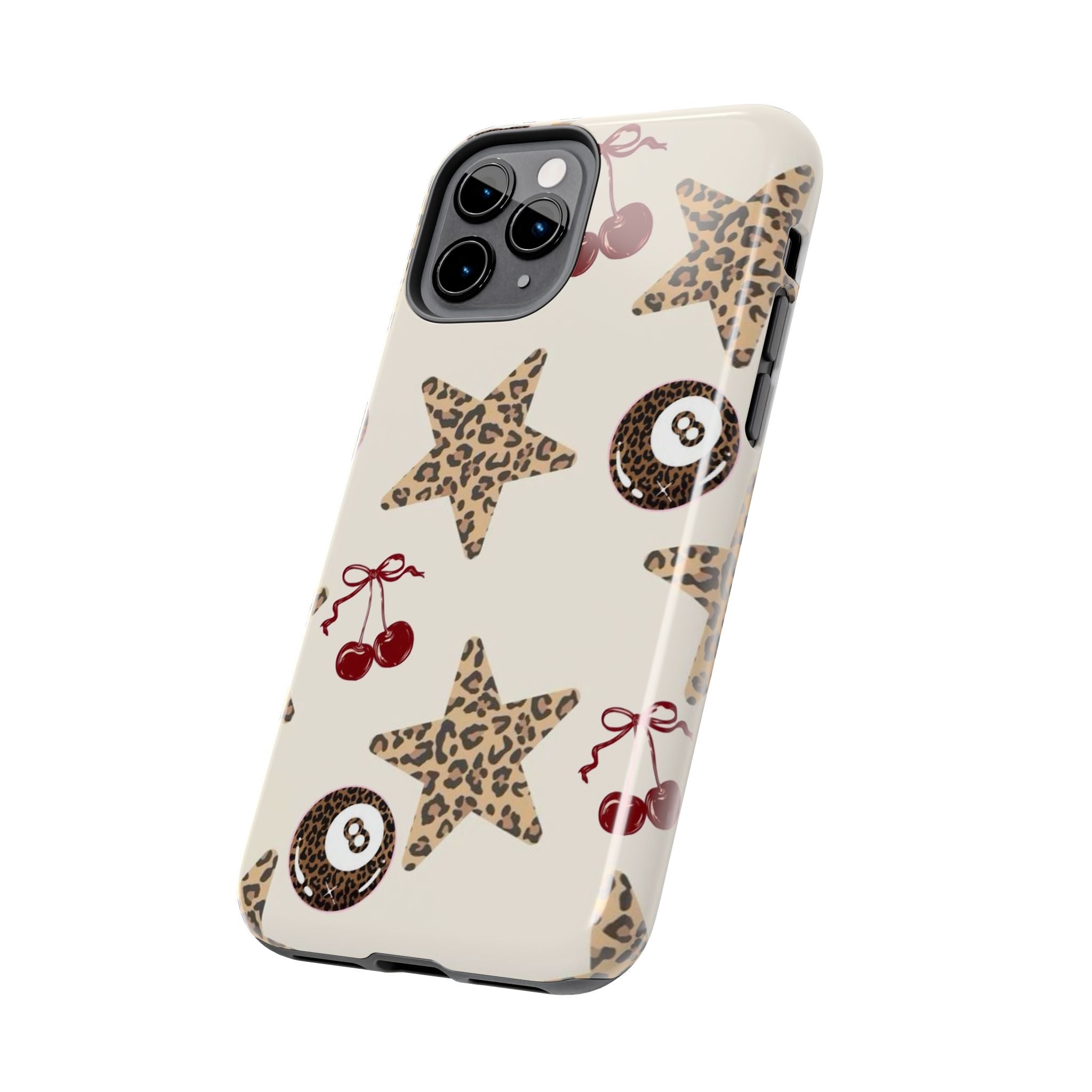 Leopard Star & Cherry Tough Phone Case — Retro Pool 8-Ball Pattern