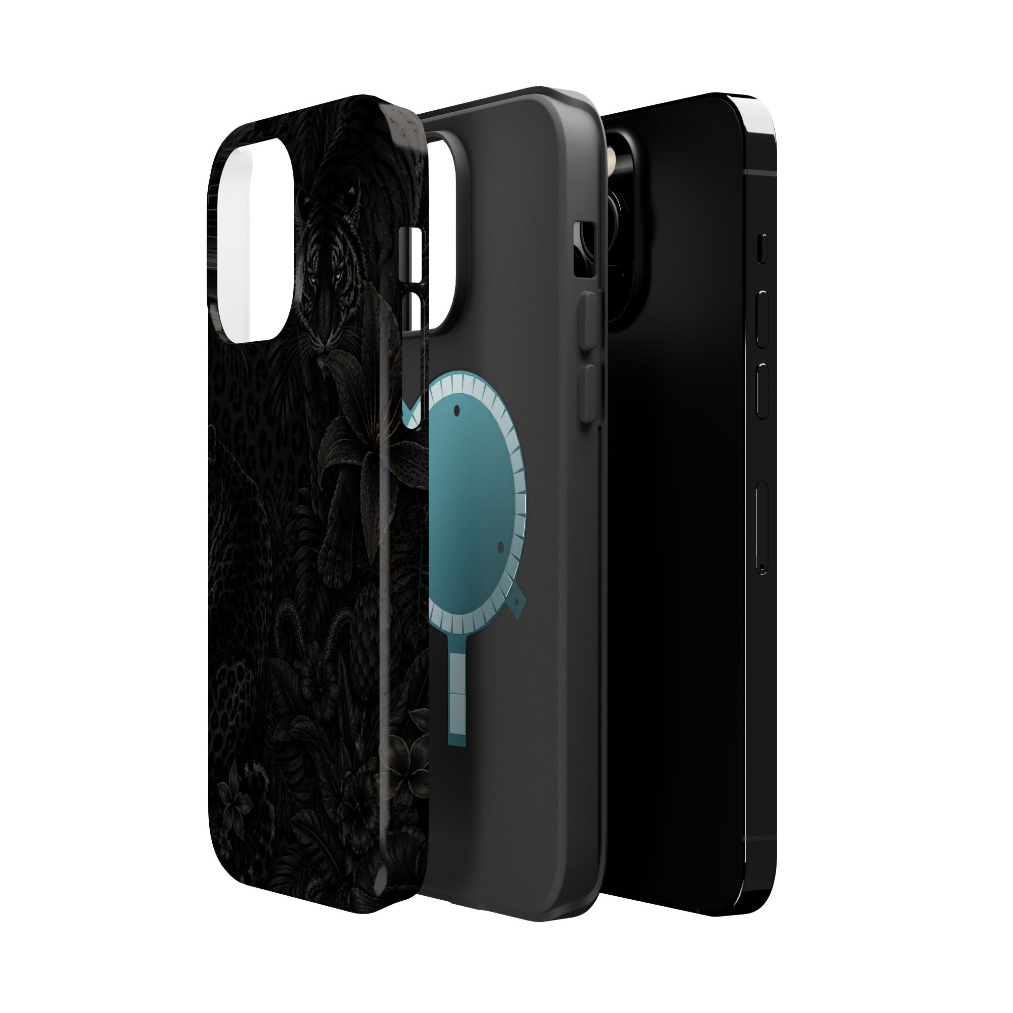 Black Floral Leopard Magnetic Impact-Resistant Phone Case | MagSafe Compatible Shockproof Cover