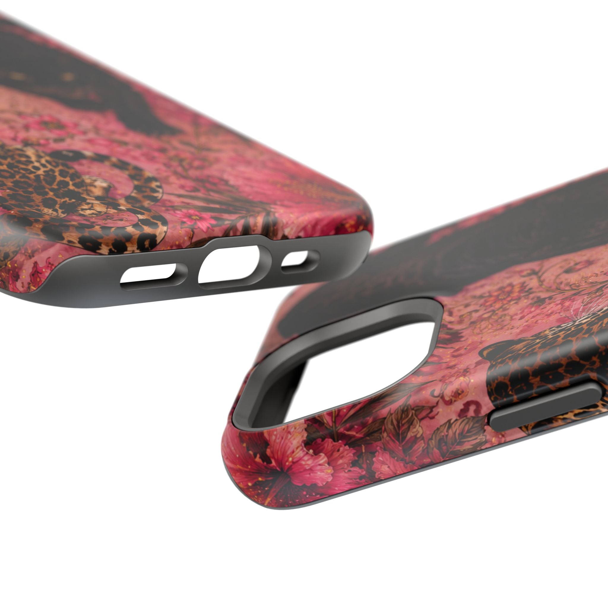 Black Panther & Leopard Floral Magnetic Impact-Resistant Phone Case | MagSafe Compatible Shockproof Cover