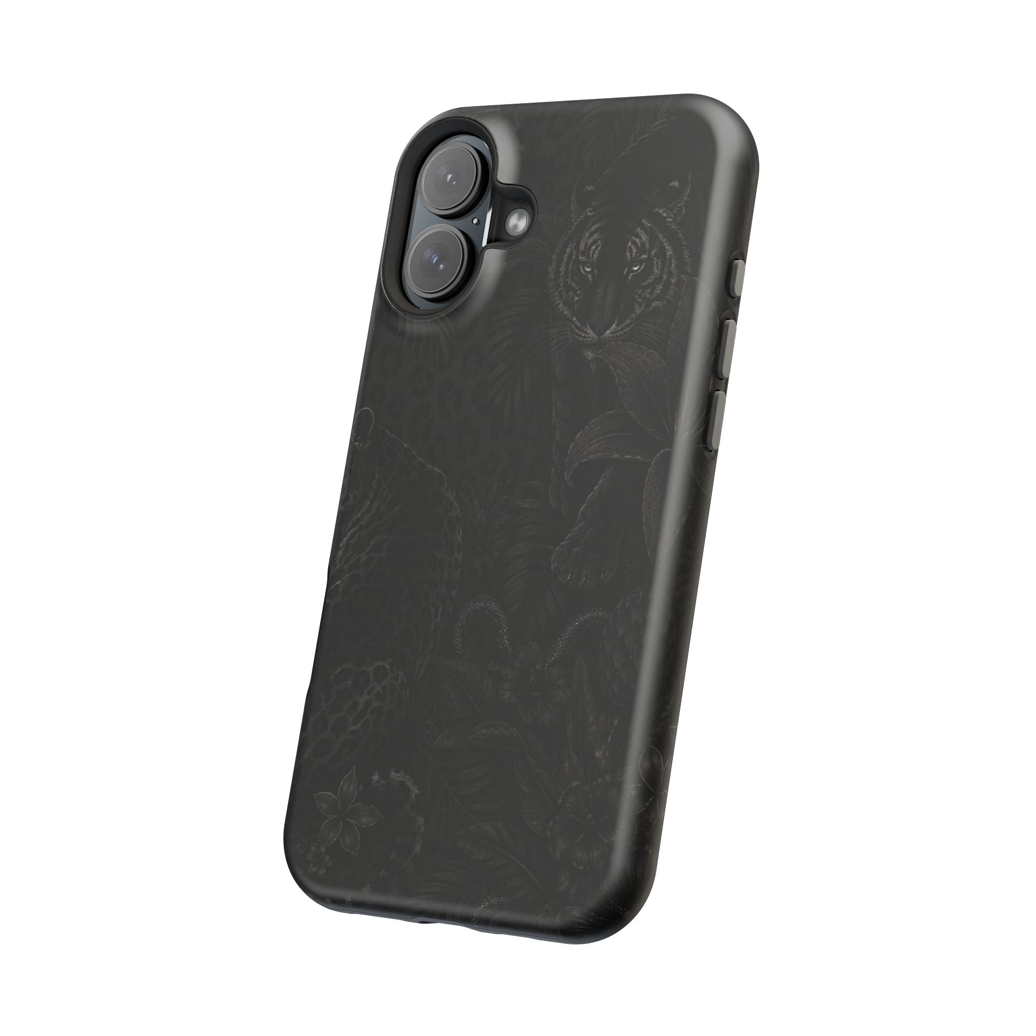 Black Floral Leopard Magnetic Impact-Resistant Phone Case | MagSafe Compatible Shockproof Cover