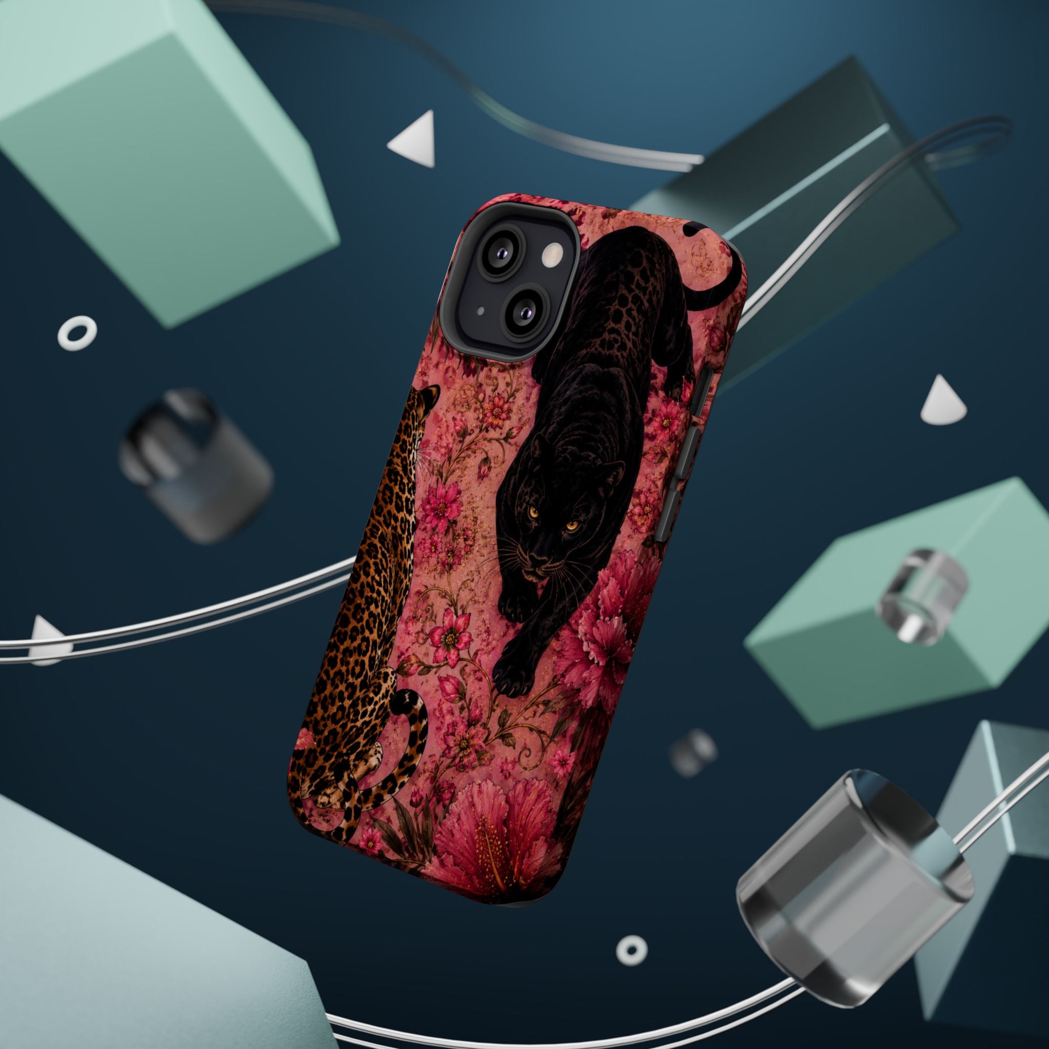 Black Panther & Leopard Floral Magnetic Impact-Resistant Phone Case | MagSafe Compatible Shockproof Cover