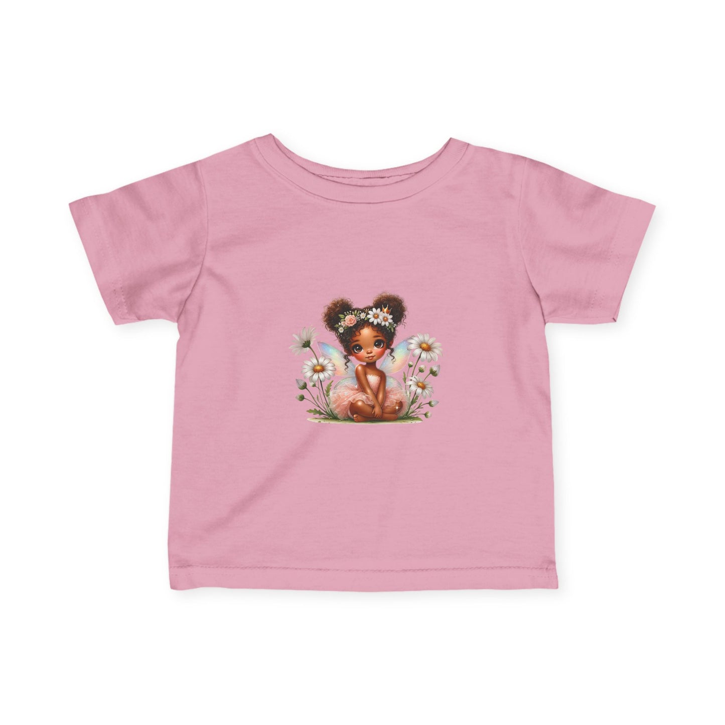 Brown Baby Girl with Daisies Infant Tee | Whimsical Floral Graphic Shirt