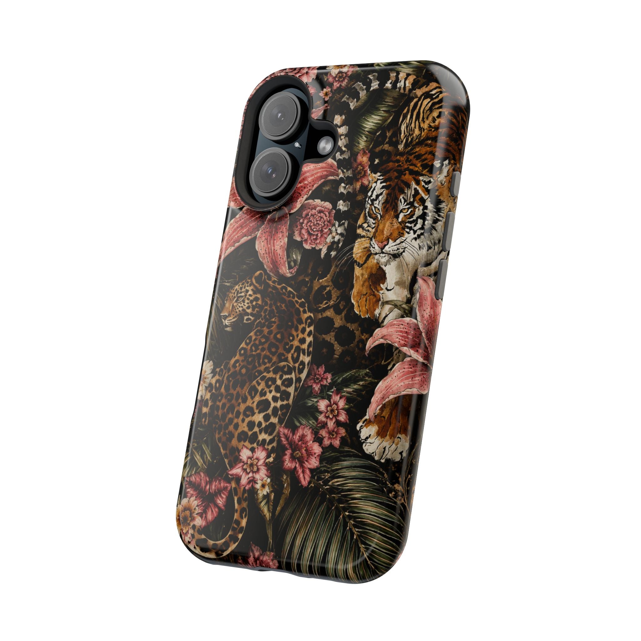 Magnetic Impact-Resistant Phone Case — Tropical Jungle Leopard & Tiger Floral Design