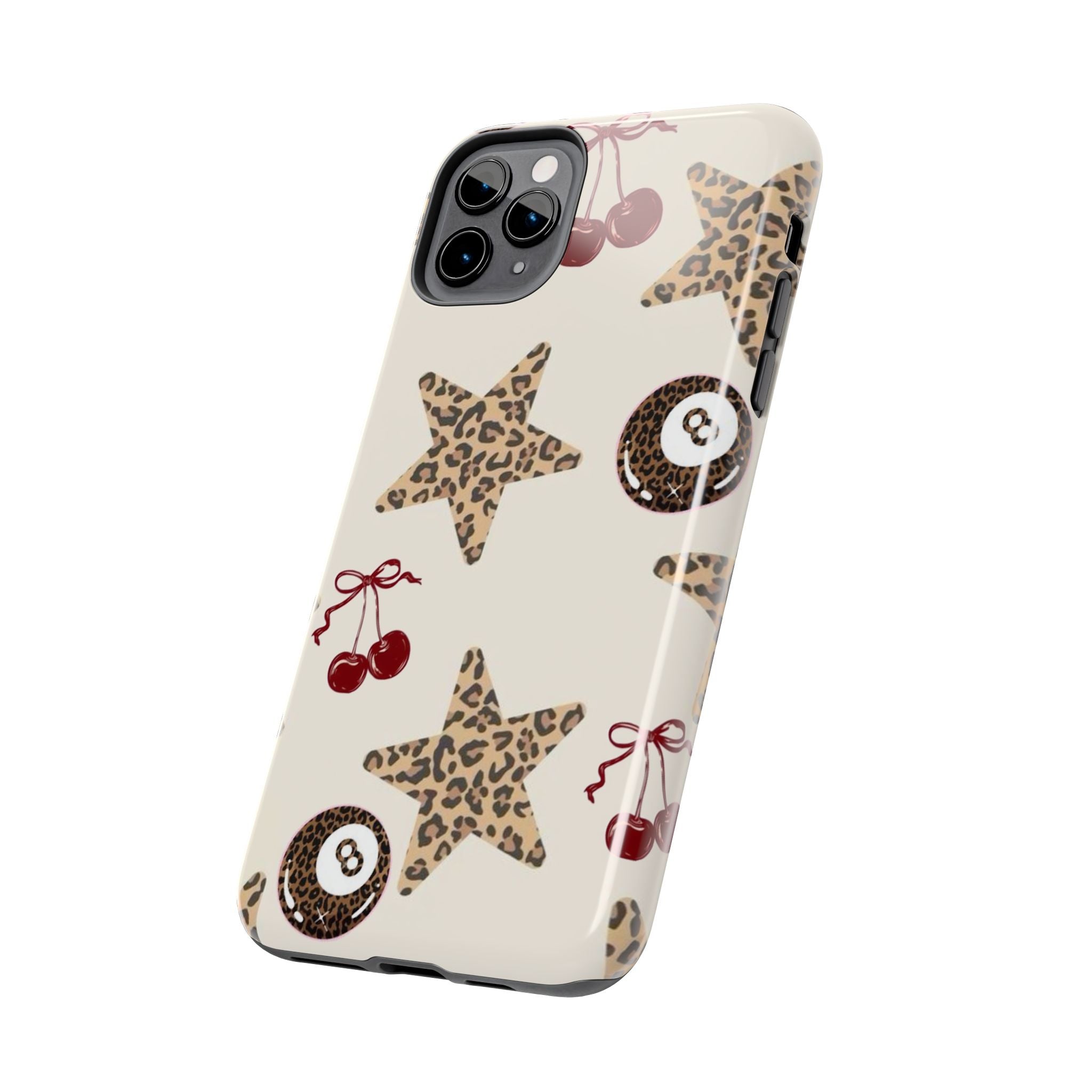 Leopard Star & Cherry Tough Phone Case — Retro Pool 8-Ball Pattern