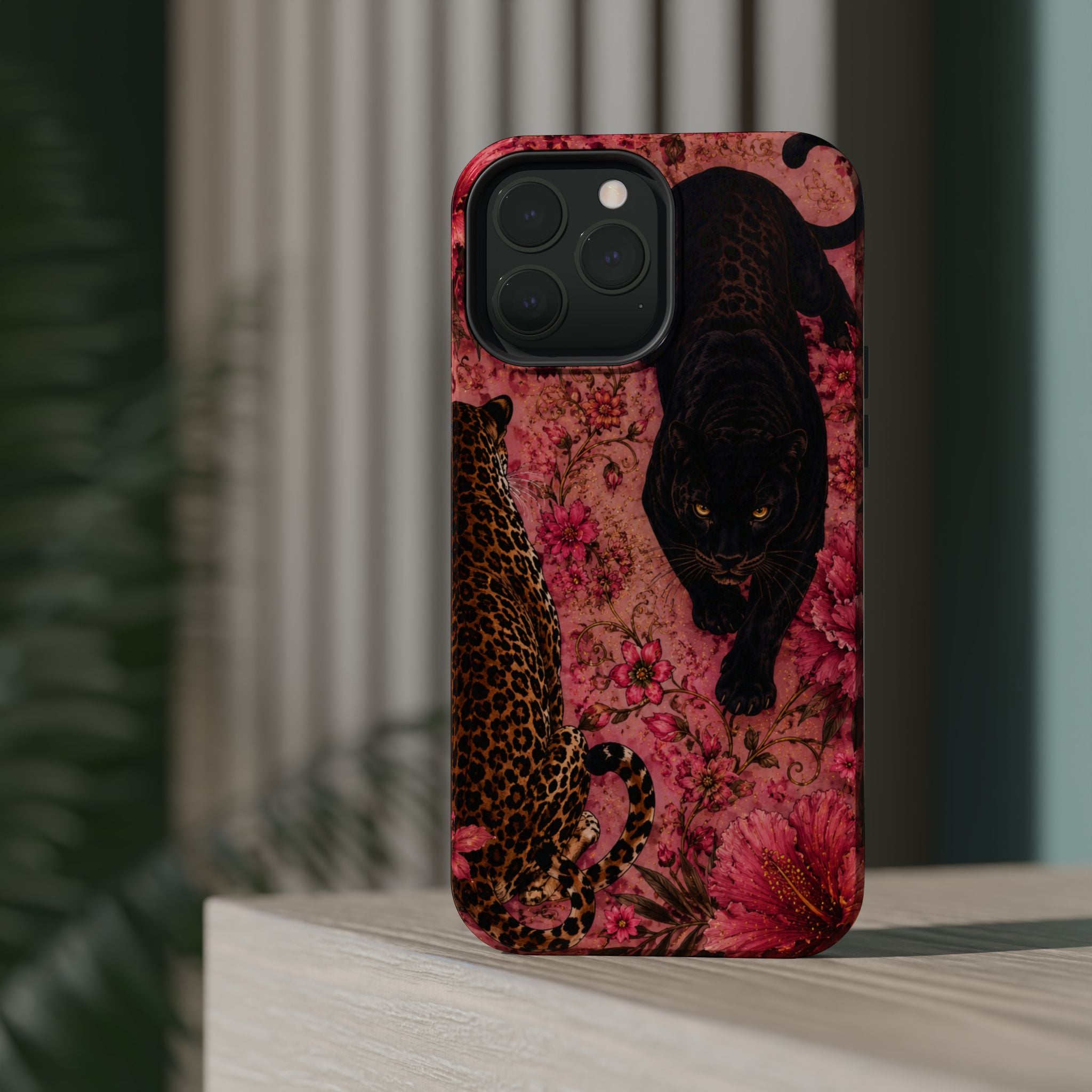 Black Panther & Leopard Floral Magnetic Impact-Resistant Phone Case | MagSafe Compatible Shockproof Cover