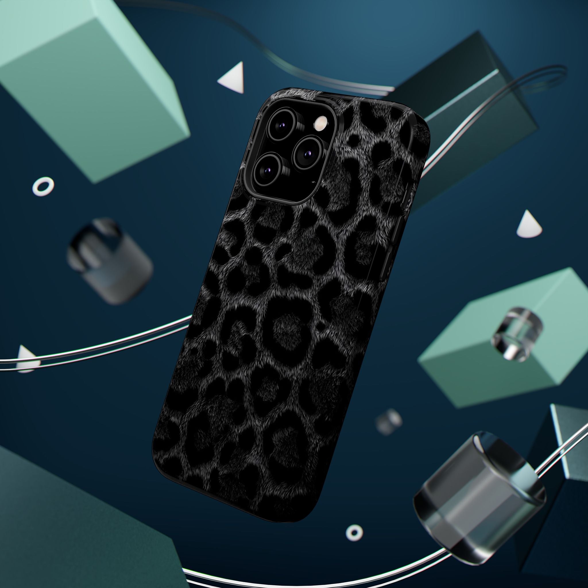 Black Leopard Print Magnetic Impact-Resistant Phone Case