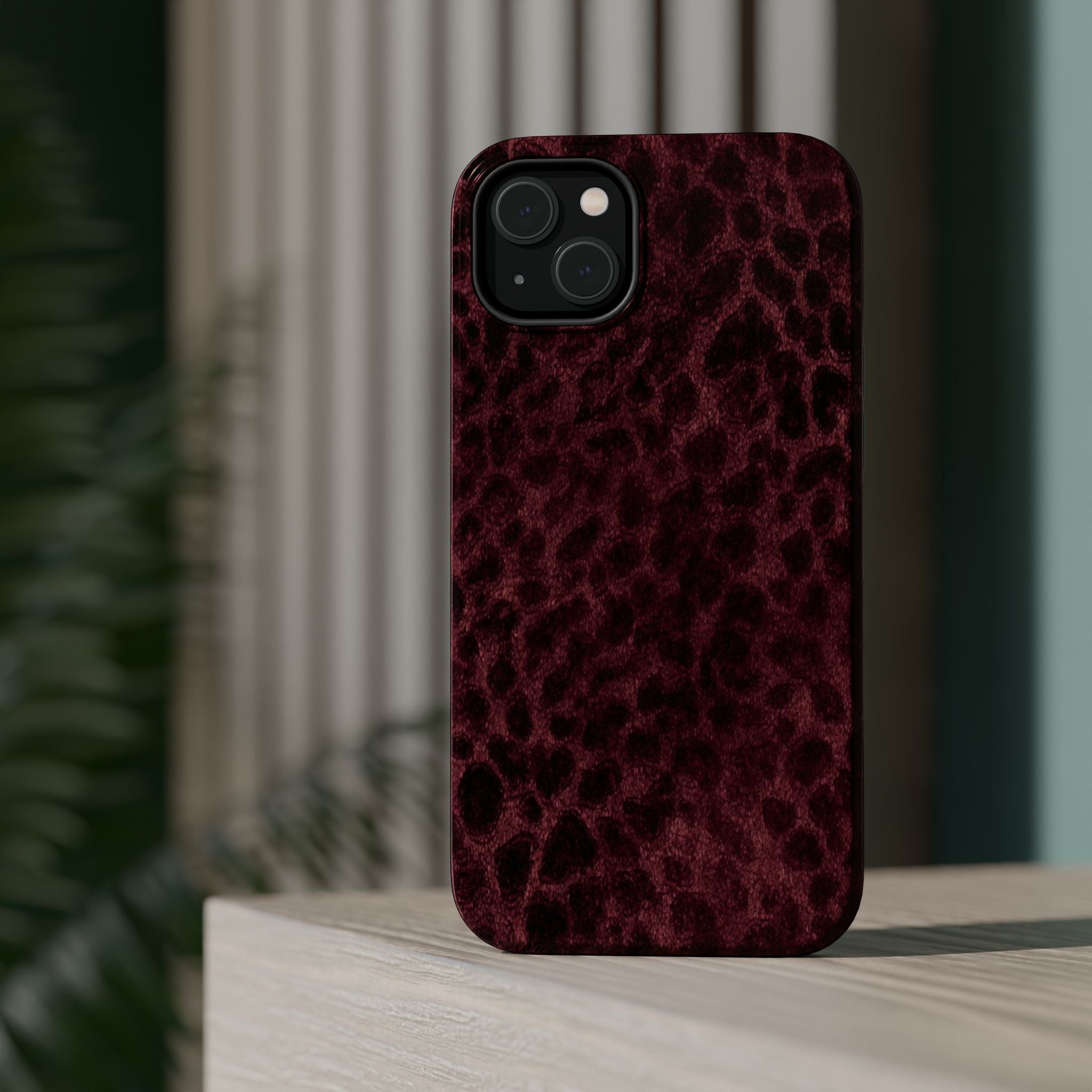 Burgundy Leopard Magnetic Phone Case | MagSafe Compatible Shockproof Protective Cover