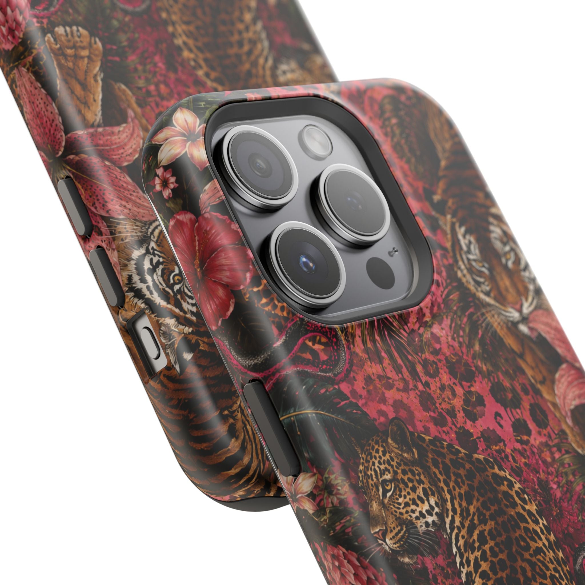 Leopard & Tiger Floral Magnetic Impact-Resistant Phone Case | MagSafe Compatible iPhone & Samsung Cover