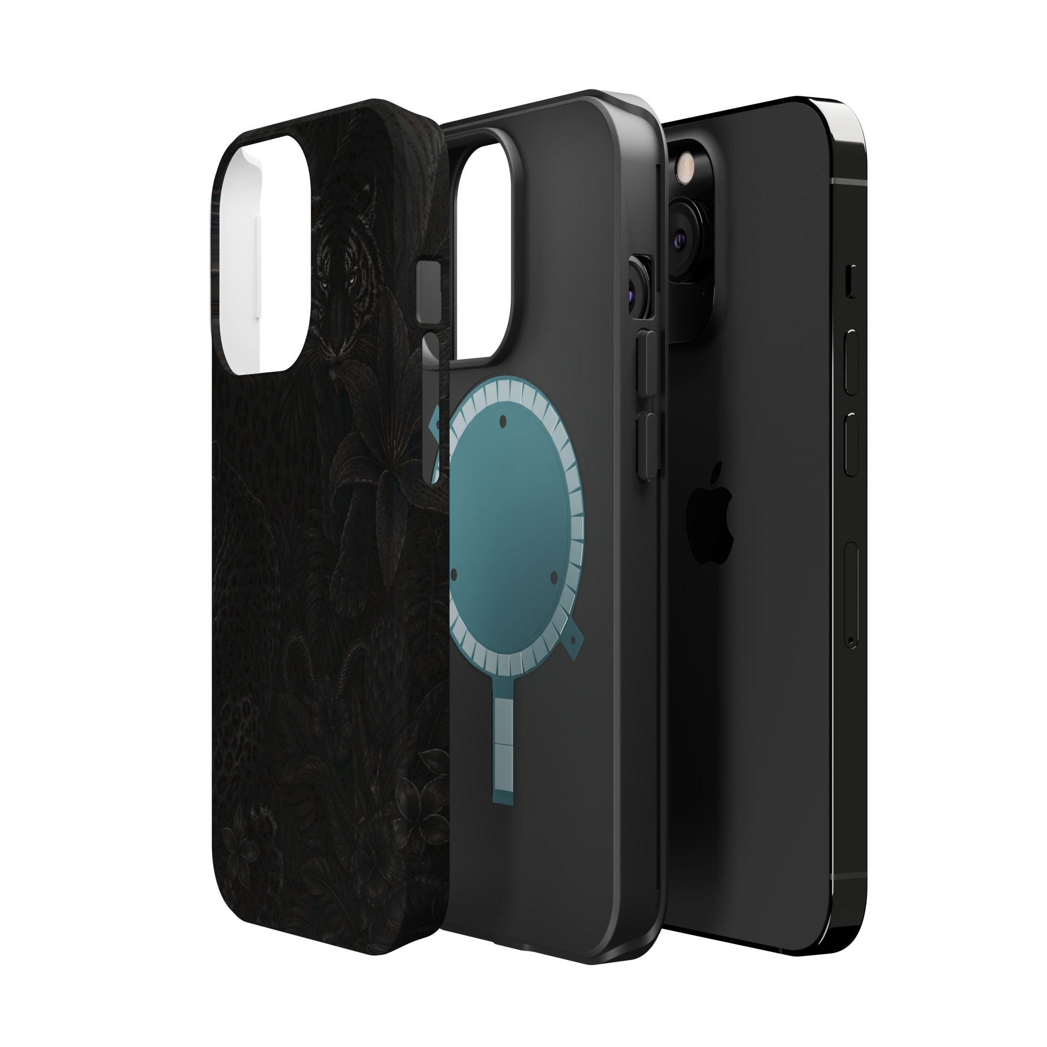 Black Floral Leopard Magnetic Impact-Resistant Phone Case | MagSafe Compatible Shockproof Cover