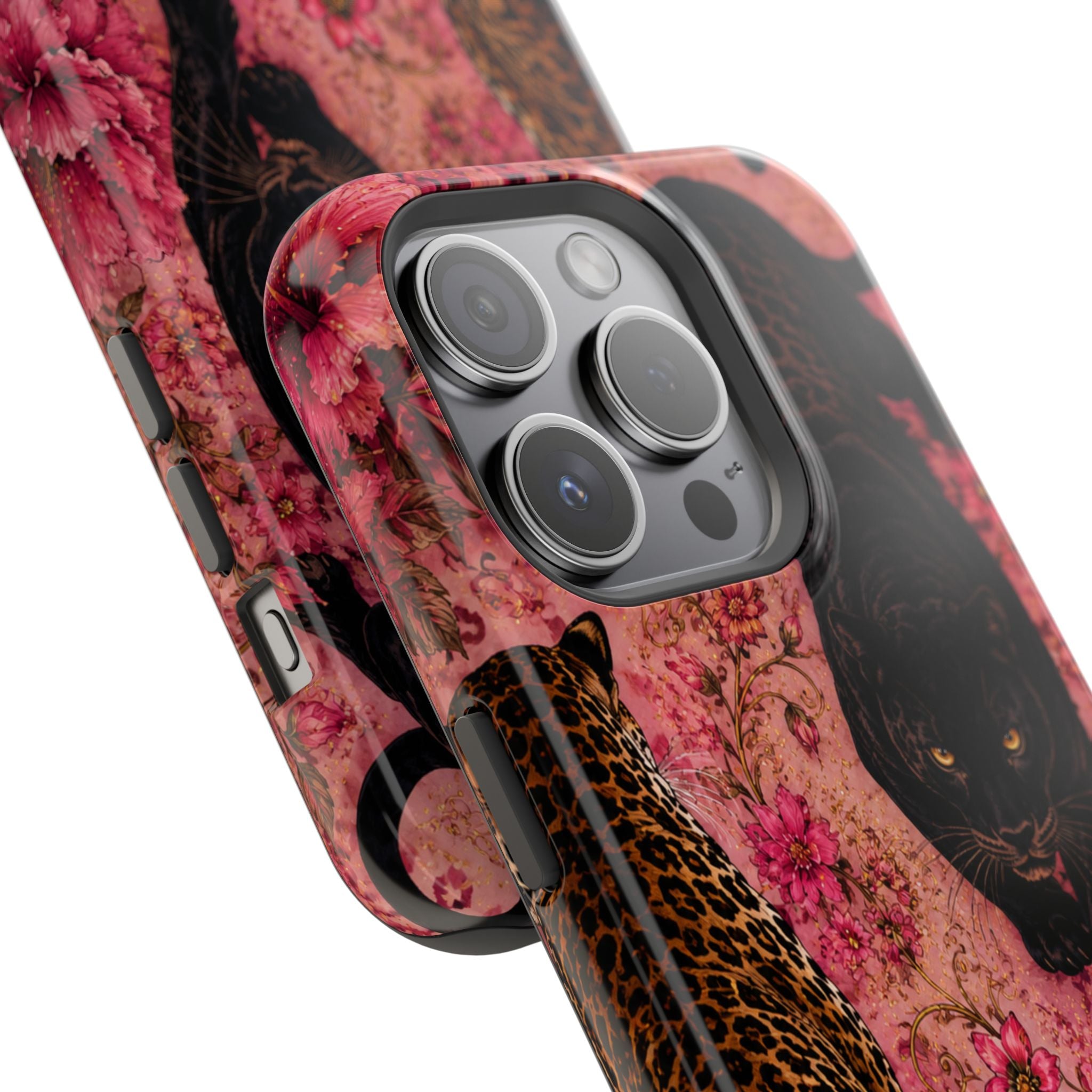 Black Panther & Leopard Floral Magnetic Impact-Resistant Phone Case | MagSafe Compatible Shockproof Cover