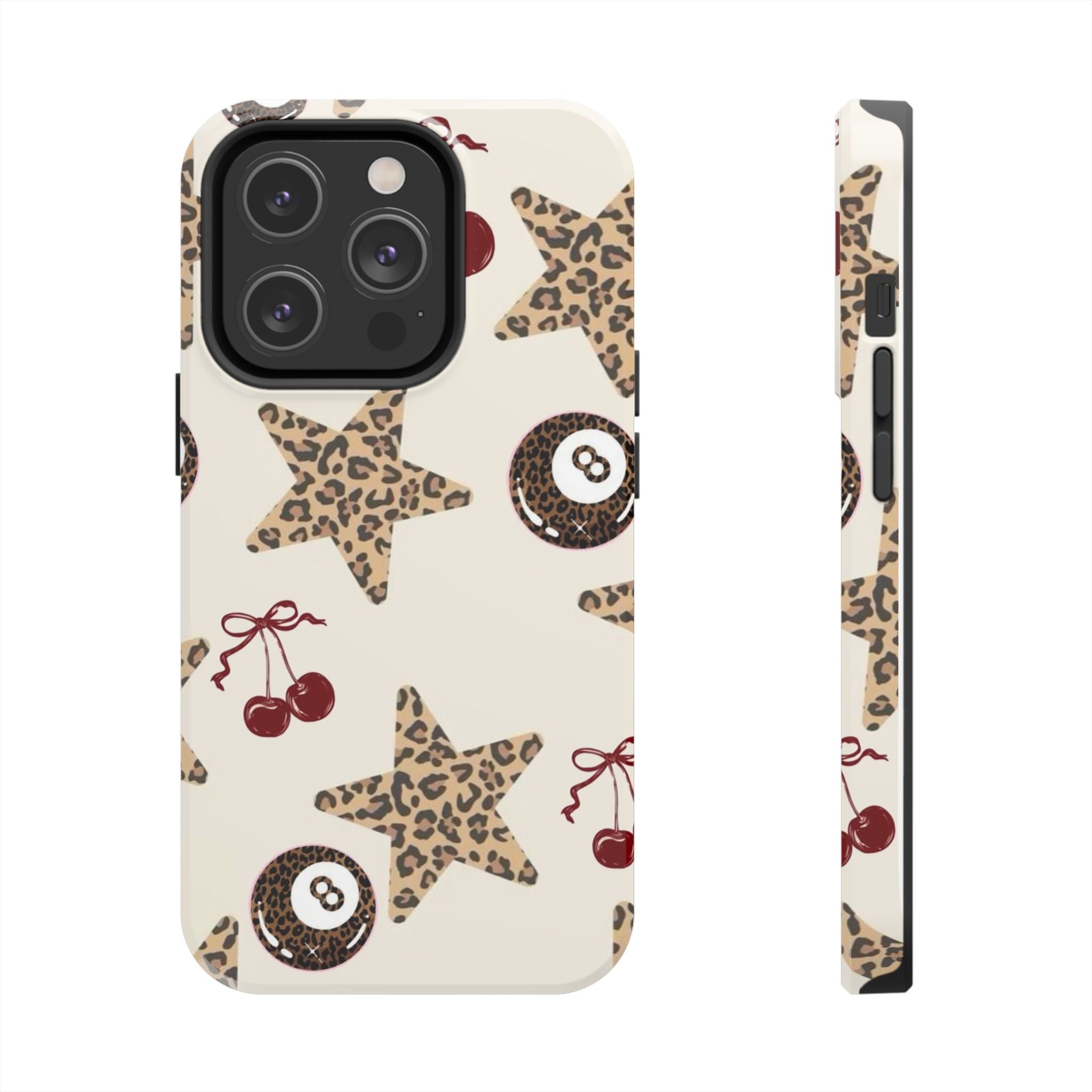 Leopard Star & Cherry Tough Phone Case — Retro Pool 8-Ball Pattern