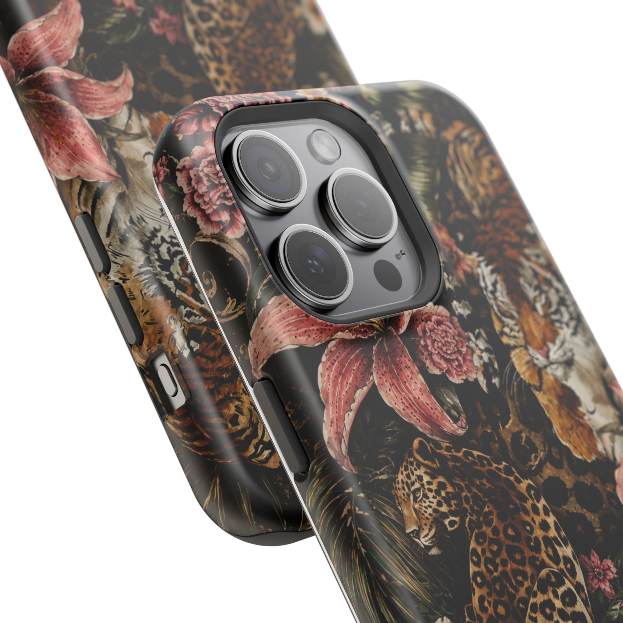 Magnetic Impact-Resistant Phone Case — Tropical Jungle Leopard & Tiger Floral Design