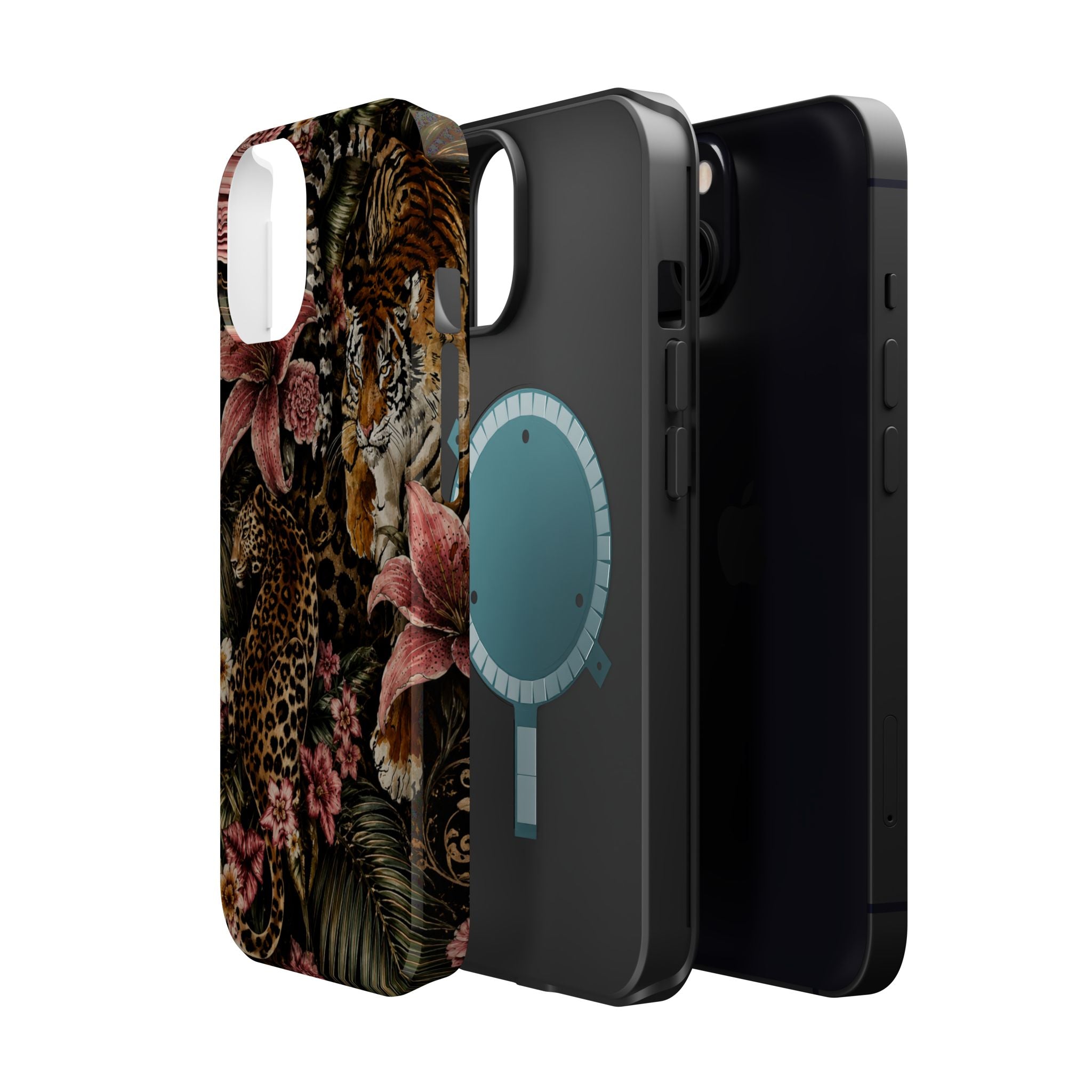 Magnetic Impact-Resistant Phone Case — Tropical Jungle Leopard & Tiger Floral Design