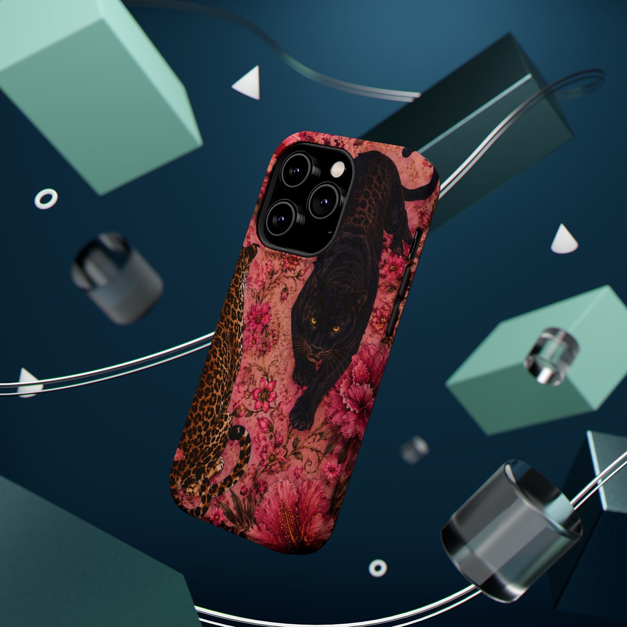 Black Panther & Leopard Floral Magnetic Impact-Resistant Phone Case | MagSafe Compatible Shockproof Cover
