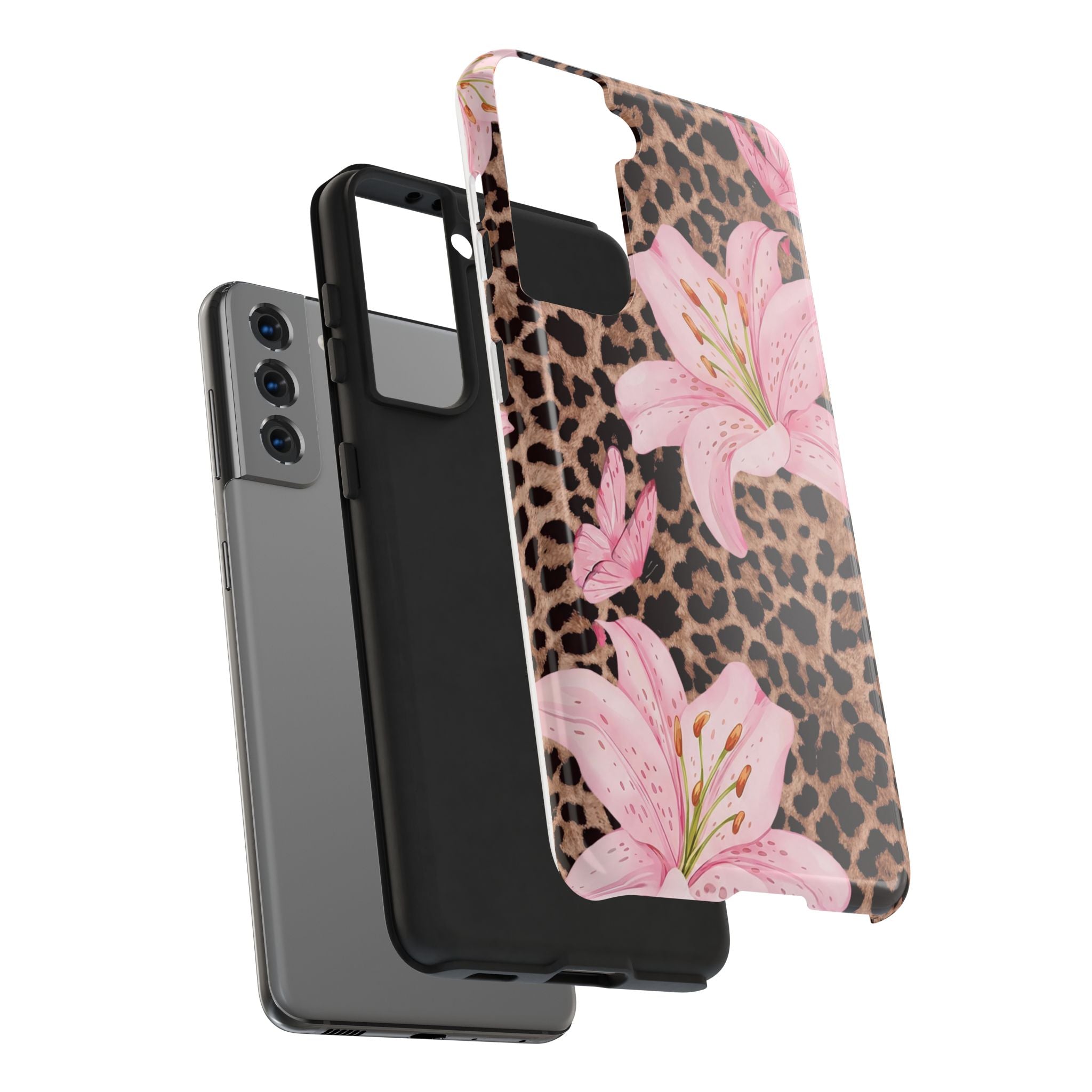 Blush Leopard Lily Magnetic Phone Case | MagSafe Compatible Shockproof Protective Cover