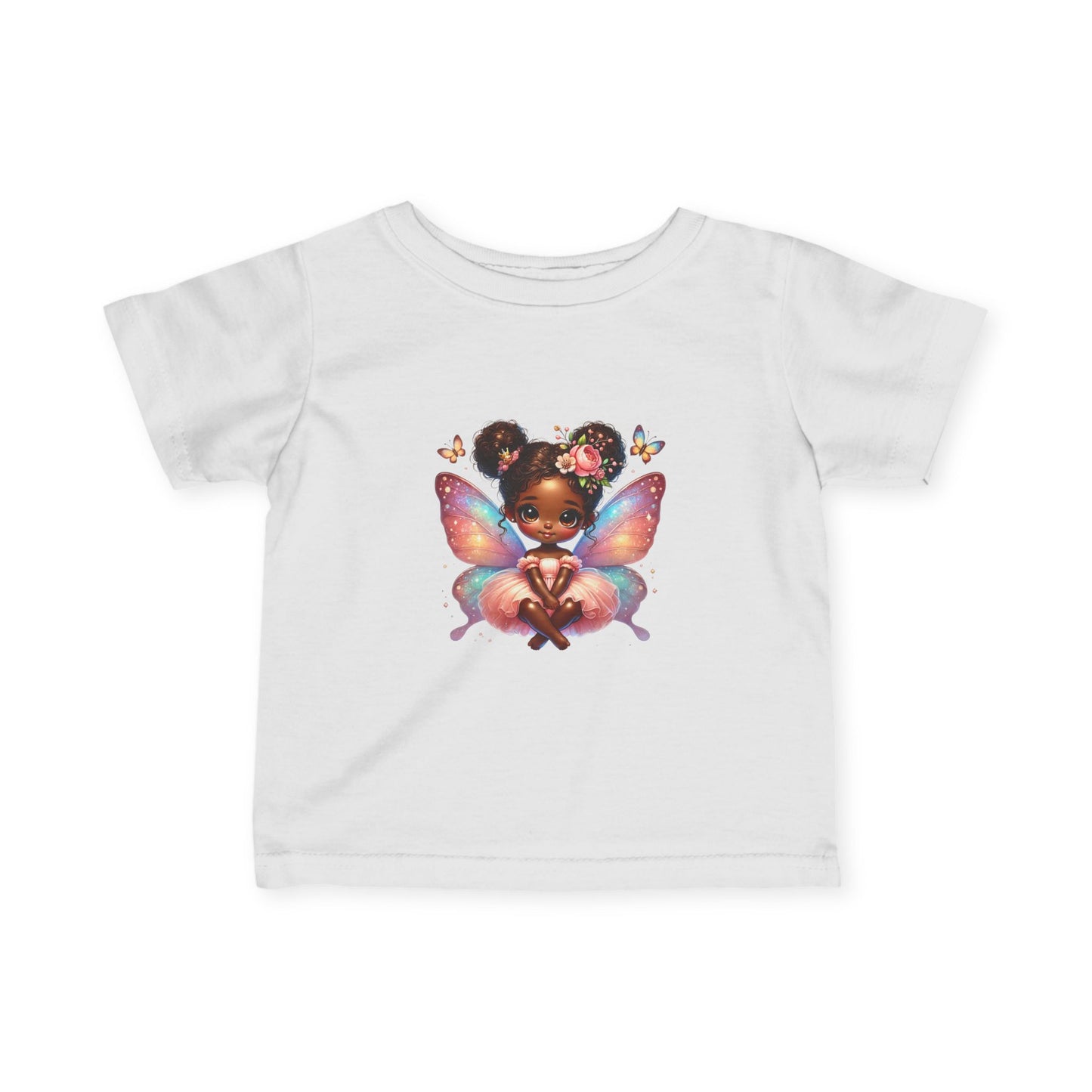 Brown Baby Fairy Infant Tee with Colorful Butterfly Wings | Whimsical Fairycore Shirt