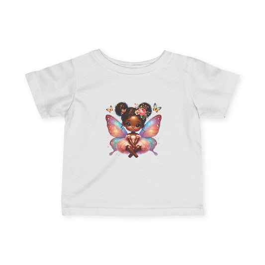 Brown Baby Fairy Infant Tee with Colorful Butterfly Wings | Whimsical Fairycore Shirt