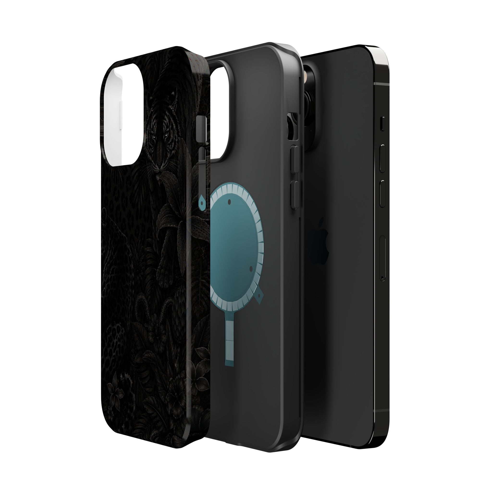 Black Floral Leopard Magnetic Impact-Resistant Phone Case | MagSafe Compatible Shockproof Cover