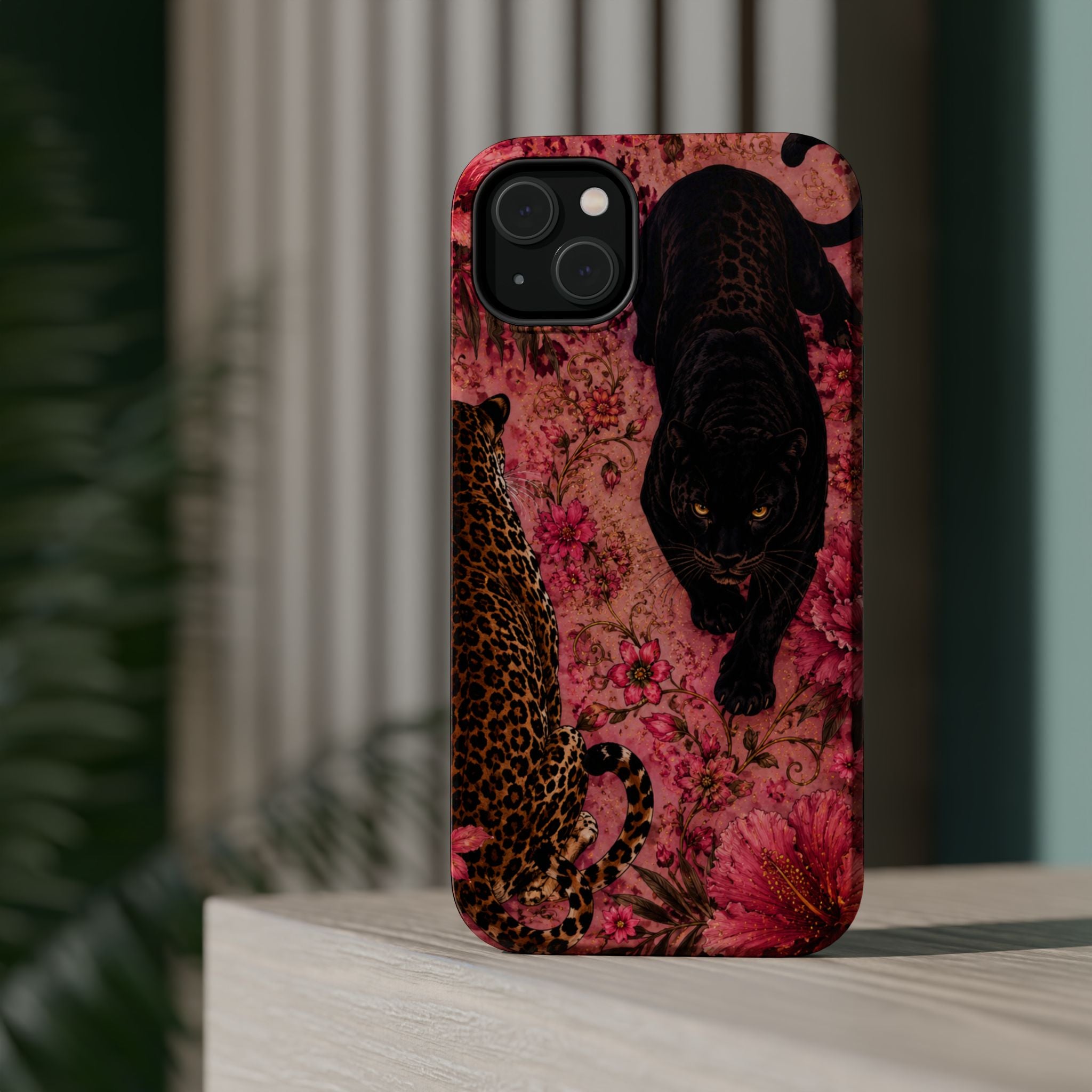 Black Panther & Leopard Floral Magnetic Impact-Resistant Phone Case | MagSafe Compatible Shockproof Cover