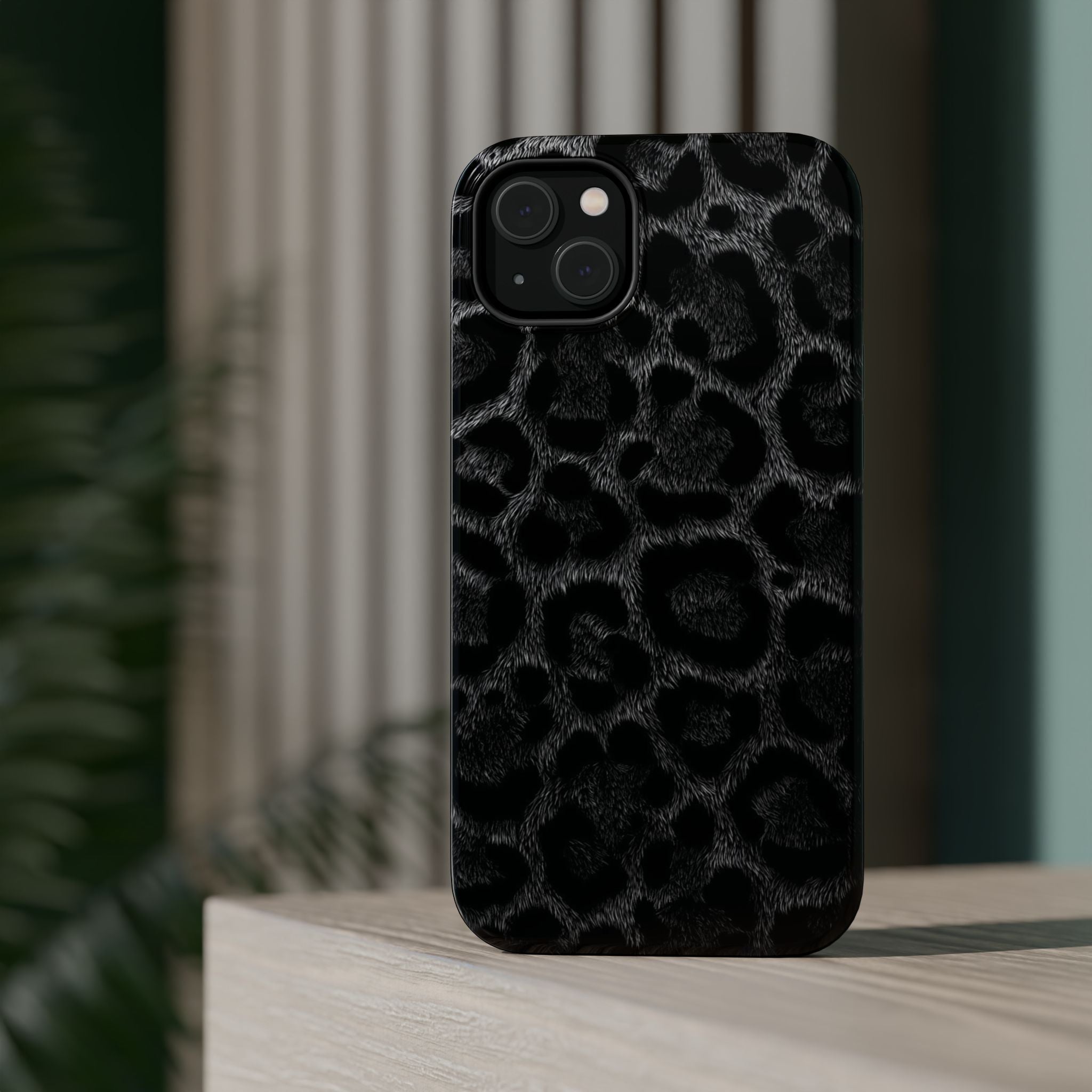 Black Leopard Print Magnetic Impact-Resistant Phone Case
