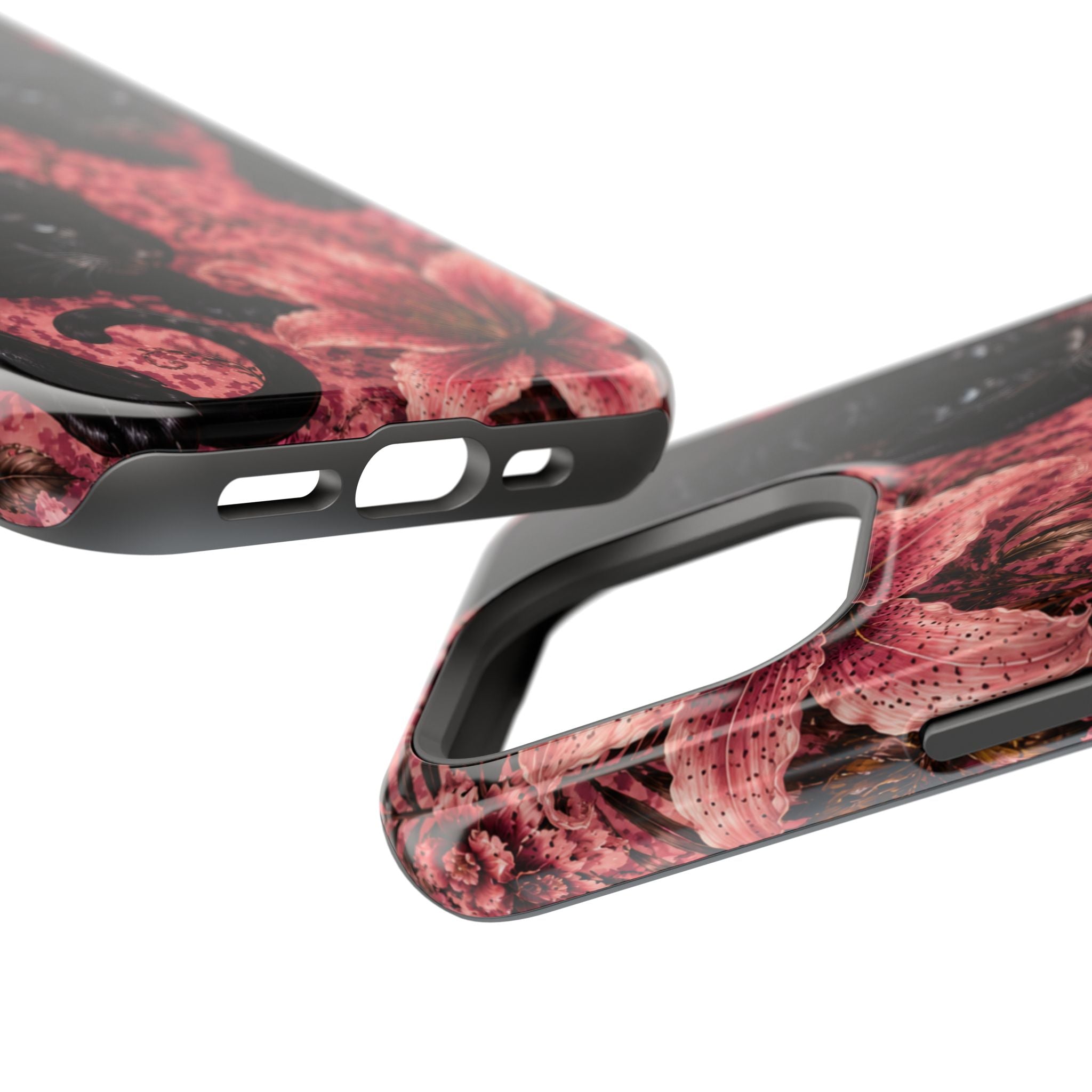 Protective Phone Case — Black Panthers & Pink Floral Impact-Resistant Magnetic Case