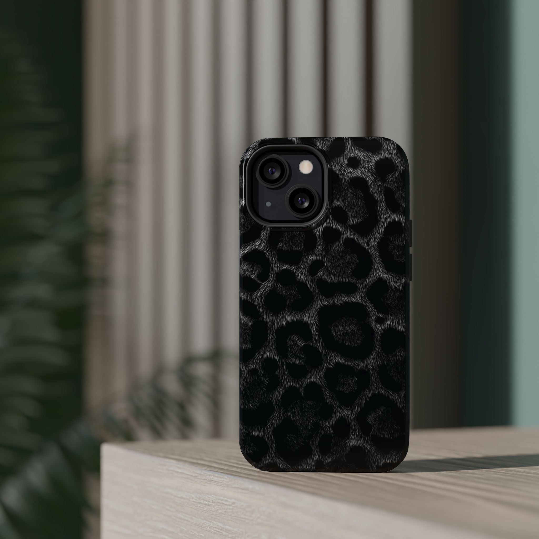 Black Leopard Print Magnetic Impact-Resistant Phone Case