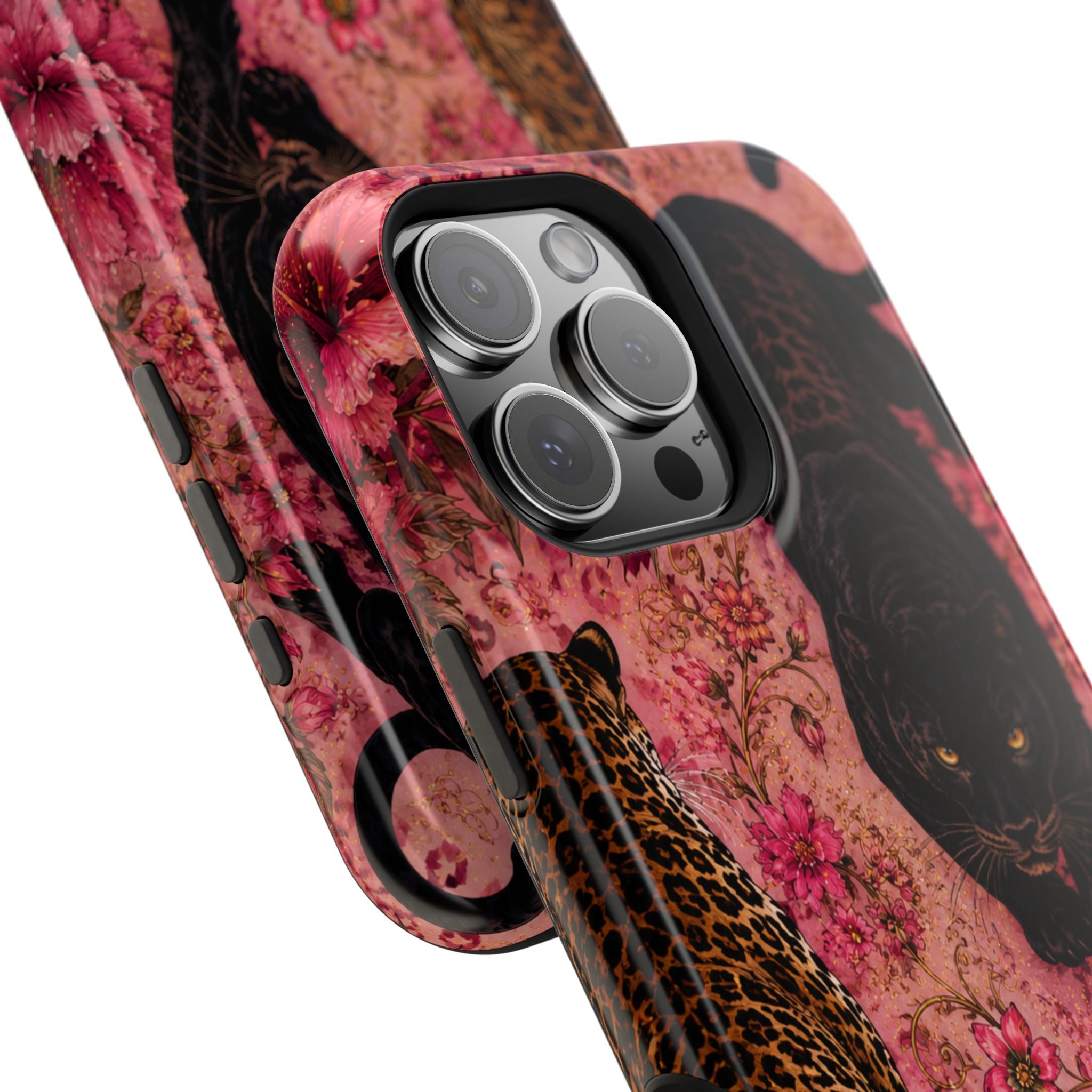 Black Panther & Leopard Floral Magnetic Impact-Resistant Phone Case | MagSafe Compatible Shockproof Cover