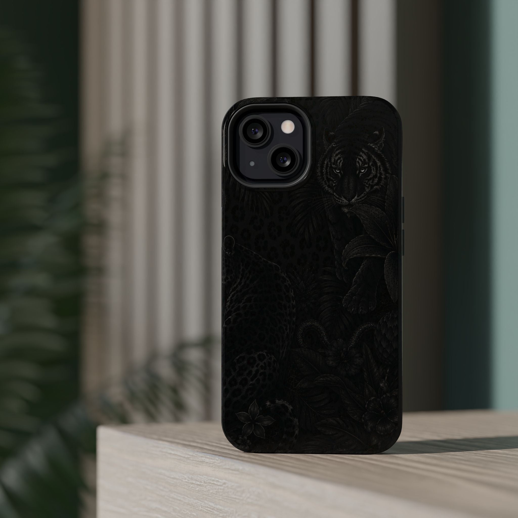 Black Floral Leopard Magnetic Impact-Resistant Phone Case | MagSafe Compatible Shockproof Cover