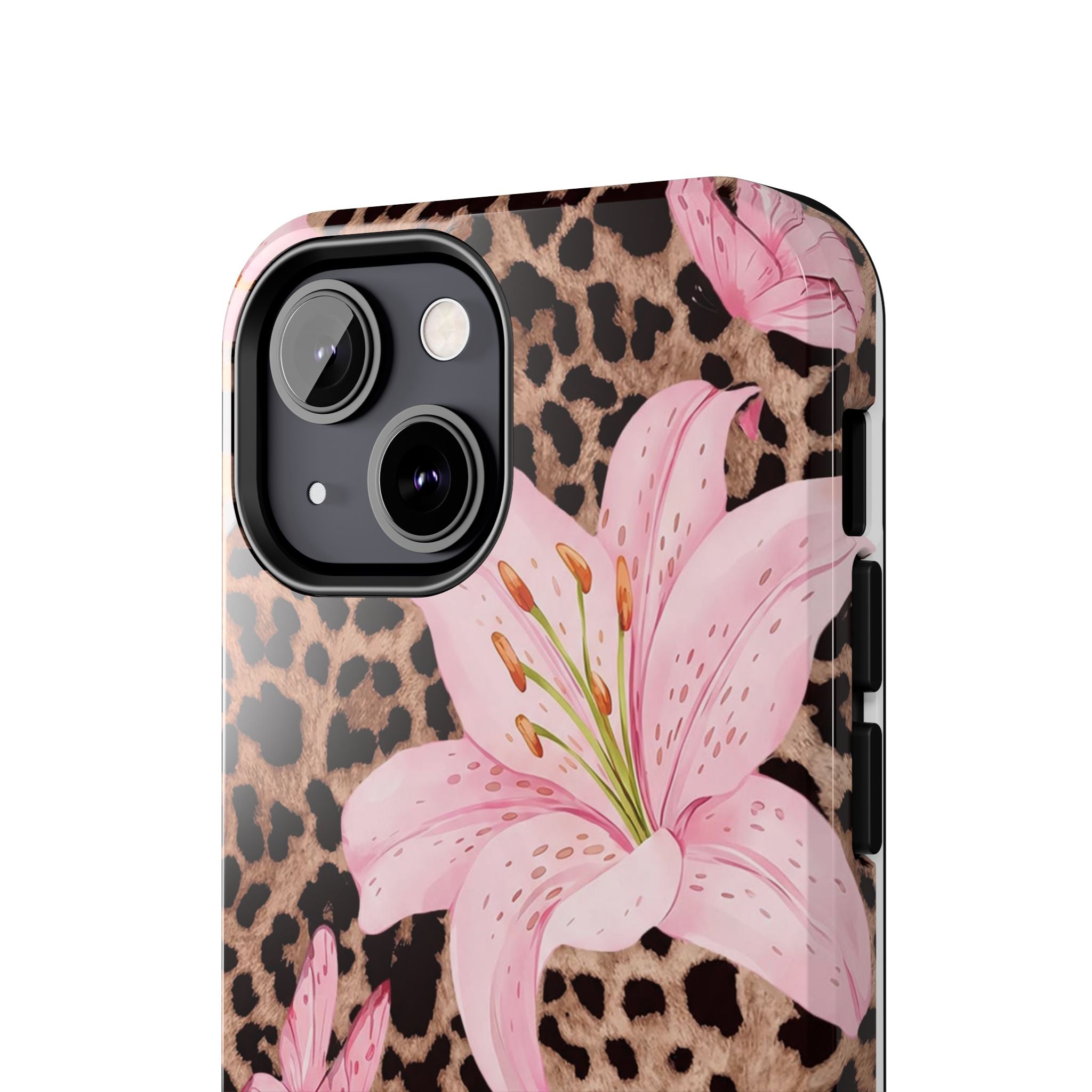 Blush Leopard Lily Magnetic Phone Case | MagSafe Compatible Shockproof Protective Cover