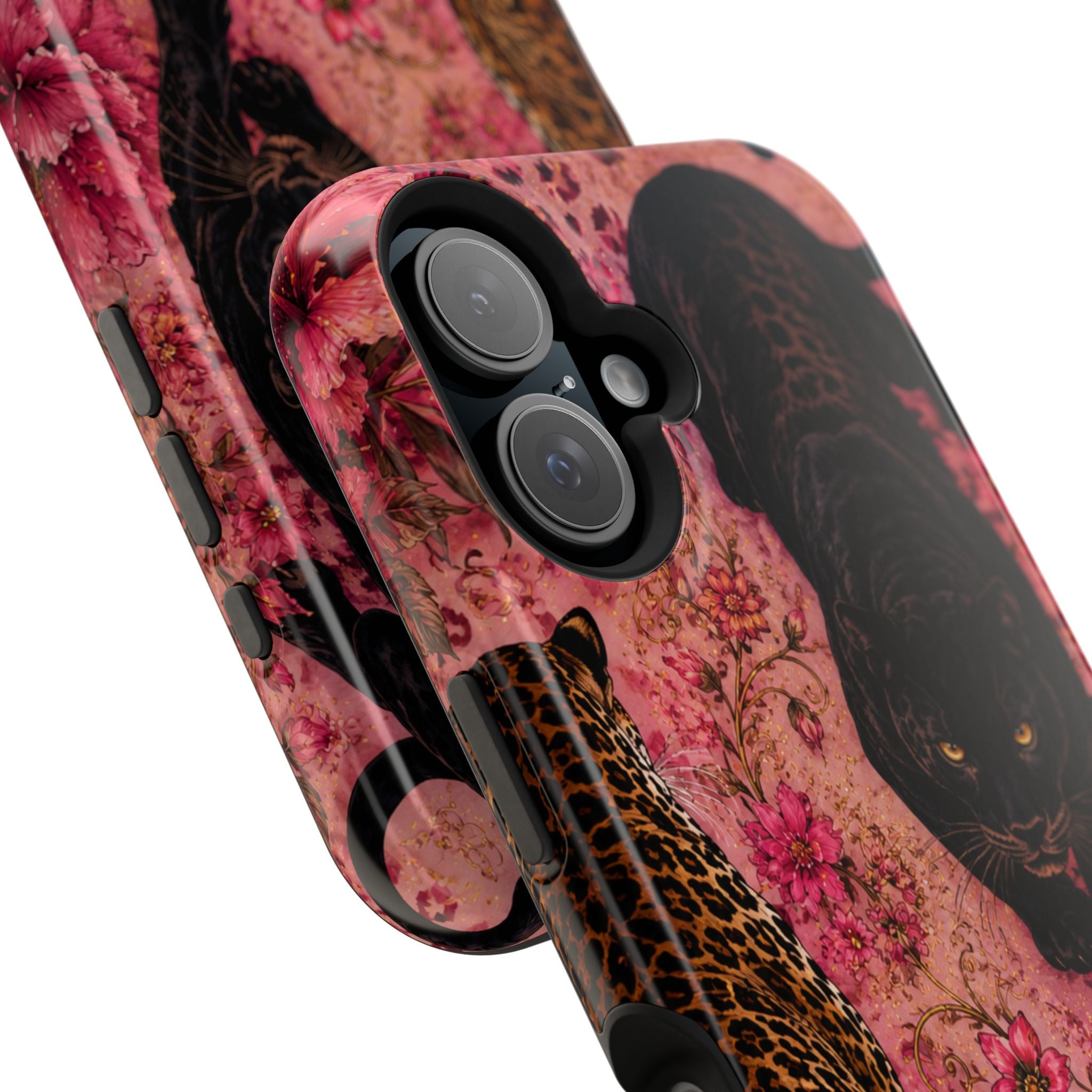 Black Panther & Leopard Floral Magnetic Impact-Resistant Phone Case | MagSafe Compatible Shockproof Cover