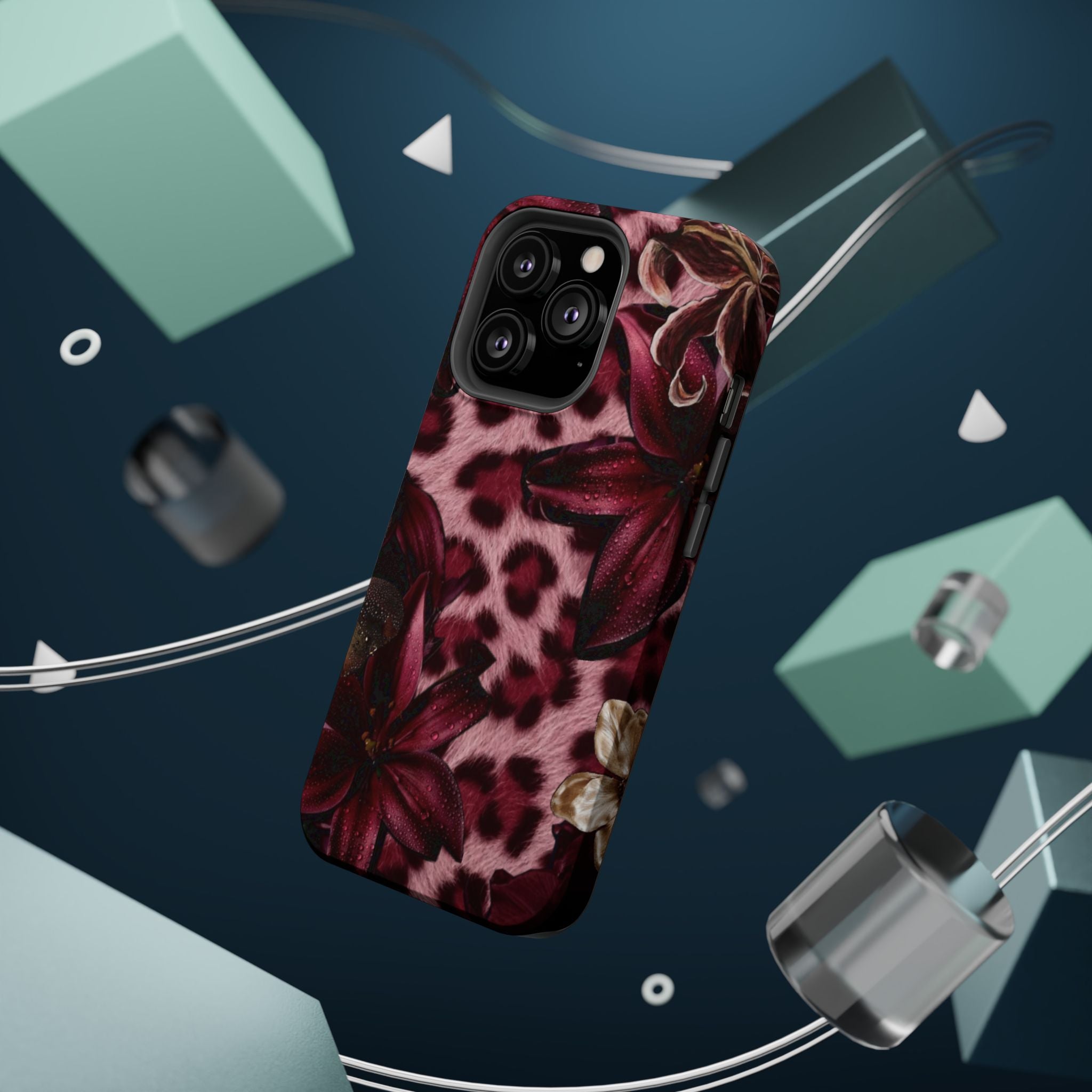 Midnight Bloom Leopard Magnetic Phone Case | MagSafe Compatible Shockproof Protective Cover