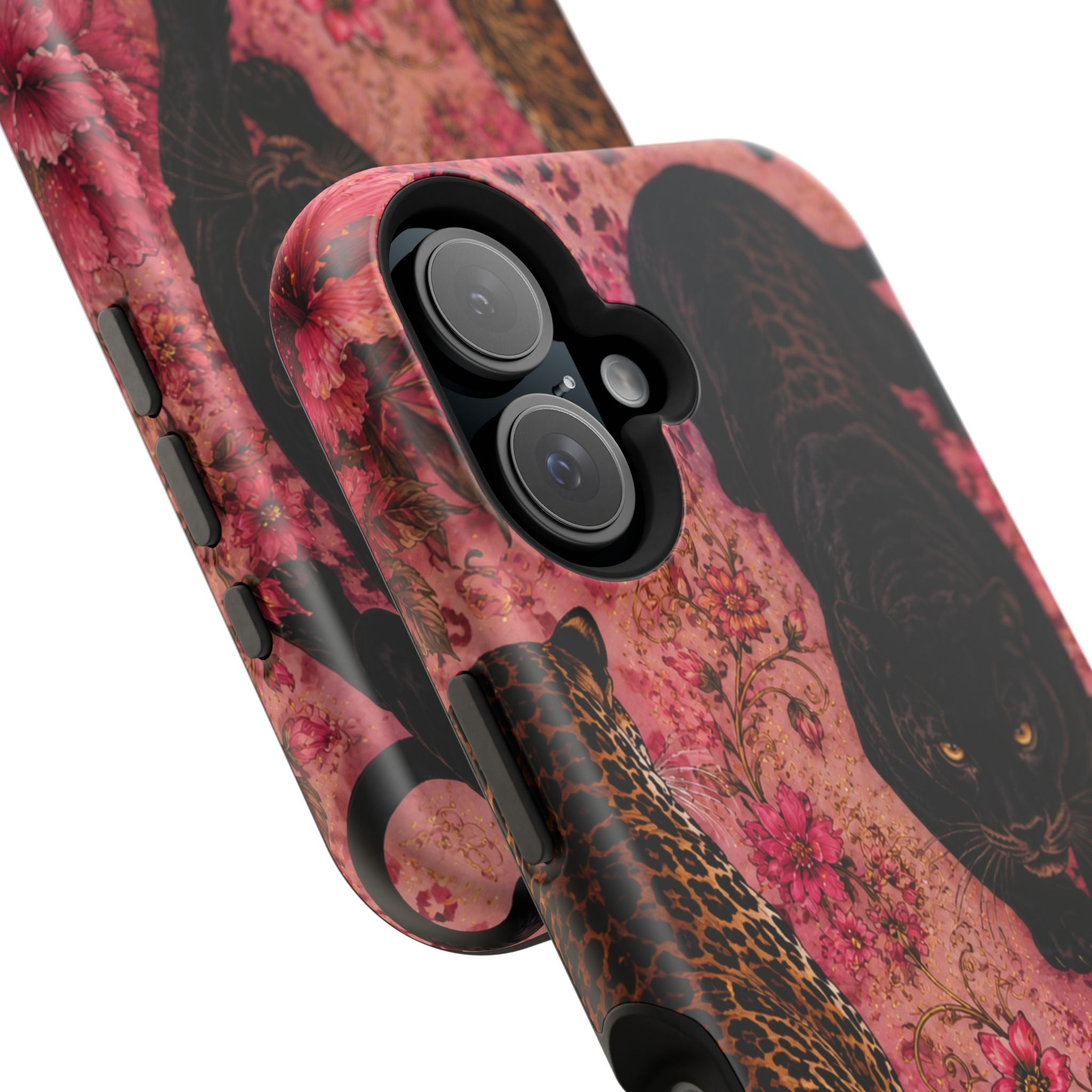 Black Panther & Leopard Floral Magnetic Impact-Resistant Phone Case | MagSafe Compatible Shockproof Cover