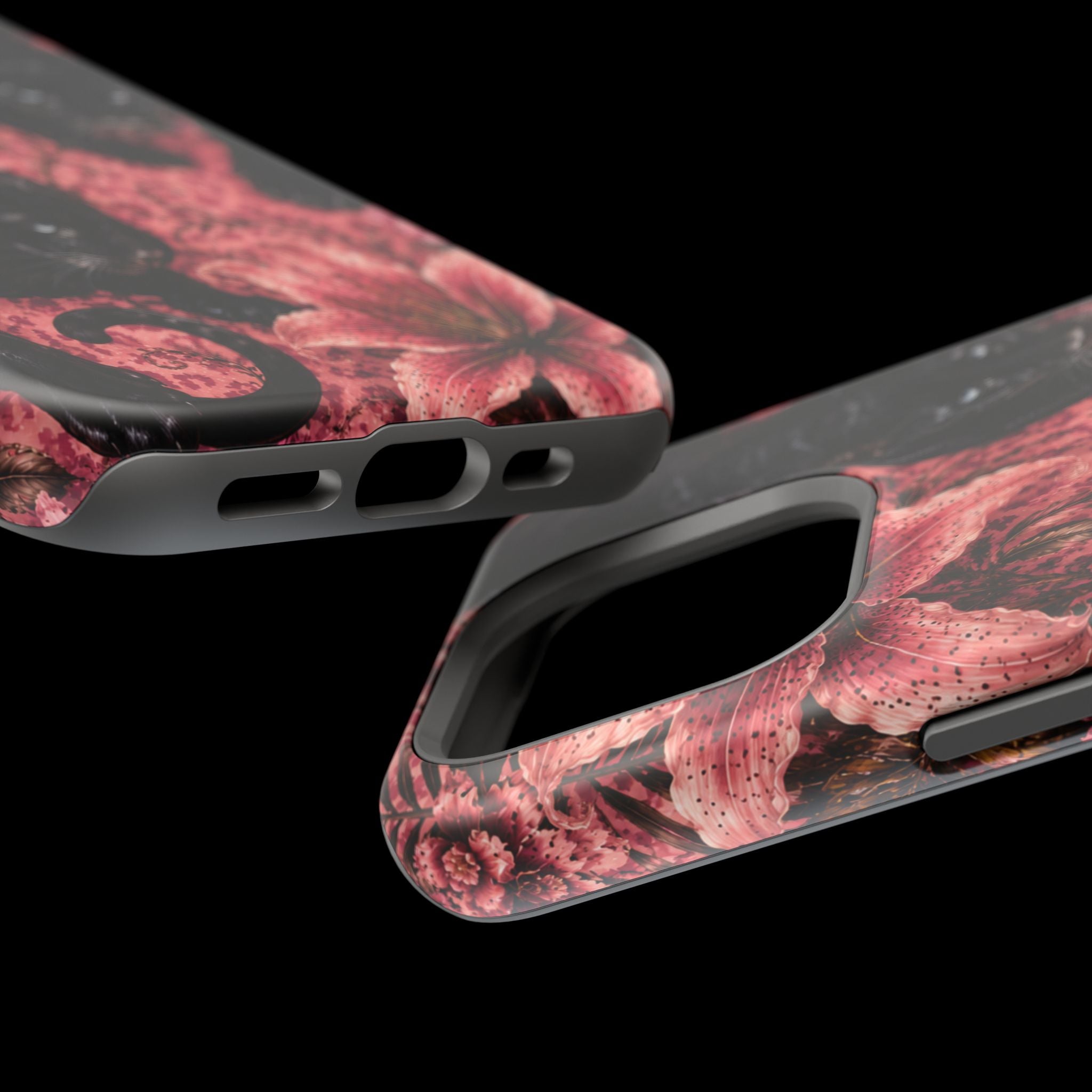 Protective Phone Case — Black Panthers & Pink Floral Impact-Resistant Magnetic Case