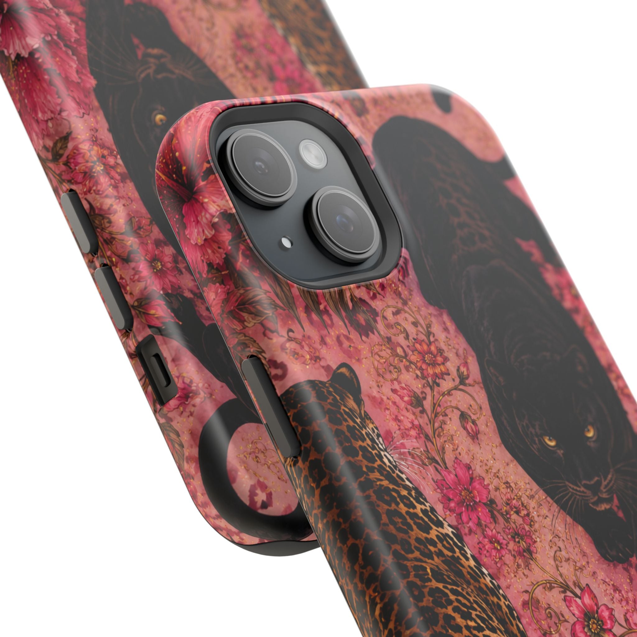 Black Panther & Leopard Floral Magnetic Impact-Resistant Phone Case | MagSafe Compatible Shockproof Cover